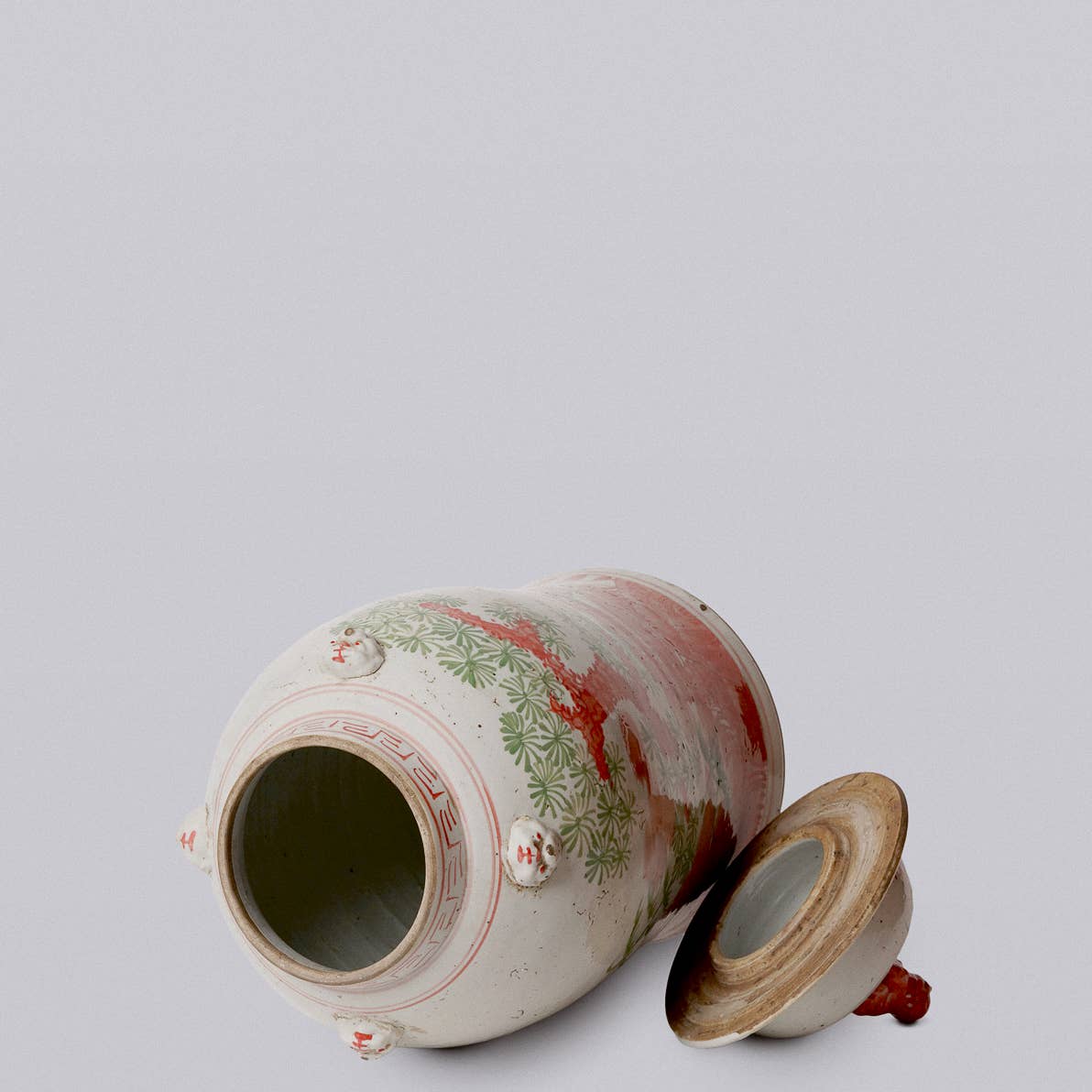 Pink and Green Porcelain Three Friends Temple Jar - Image 2
