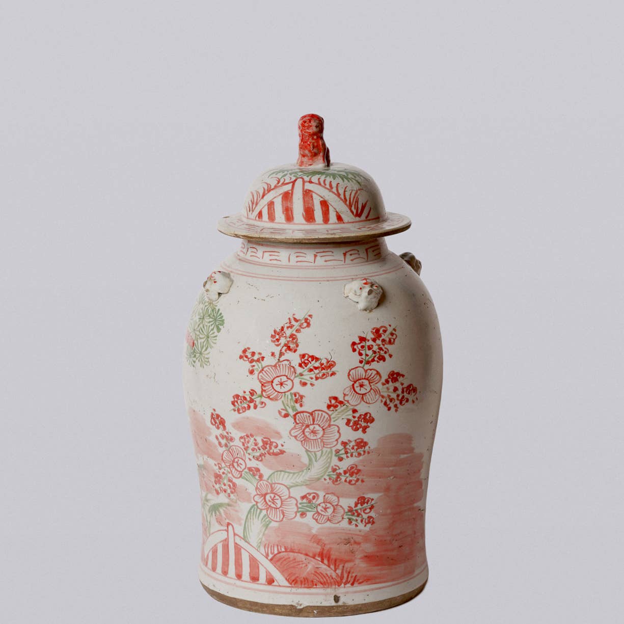 Pink and Green Porcelain Three Friends Temple Jar - Image 3