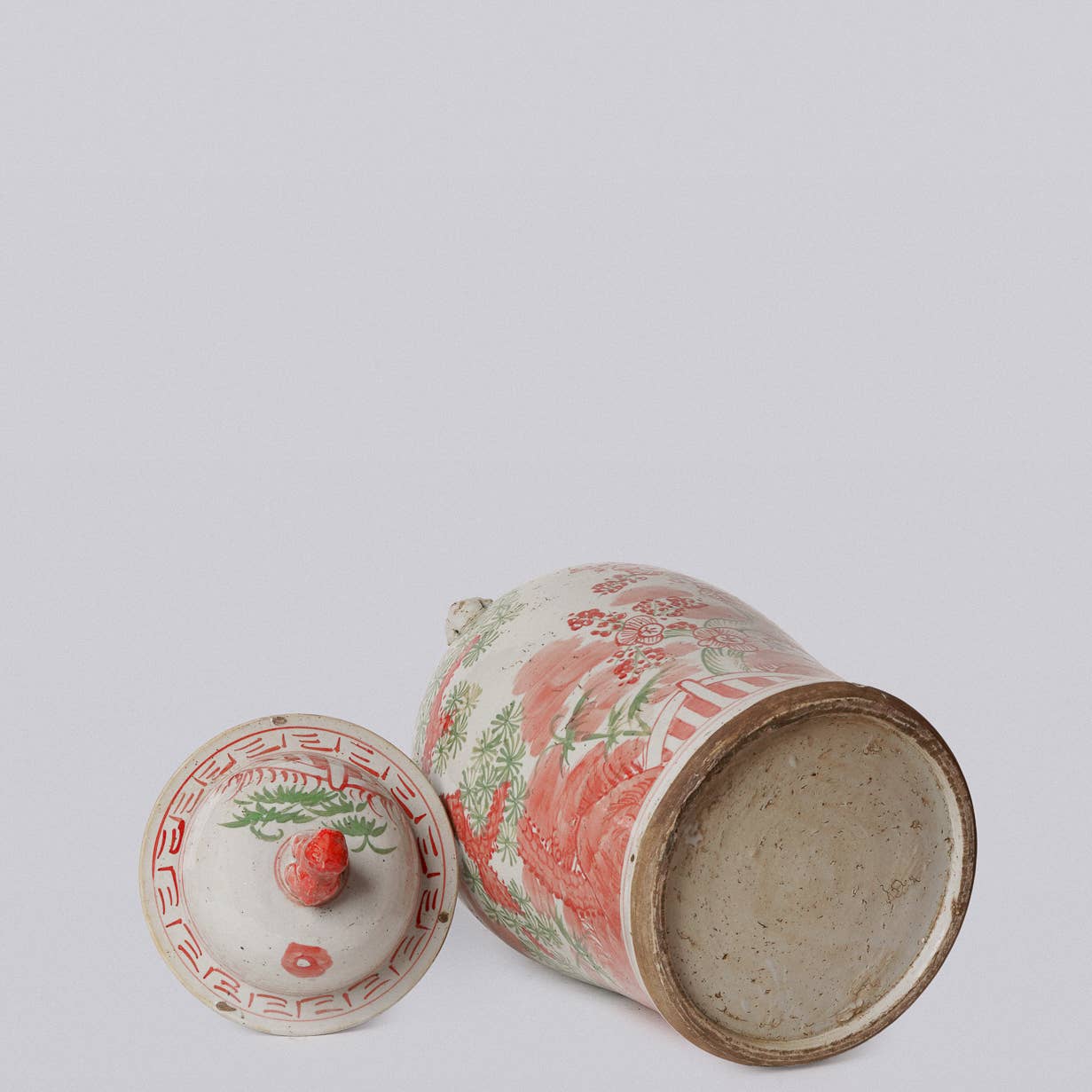 Pink and Green Porcelain Three Friends Temple Jar - Image 4