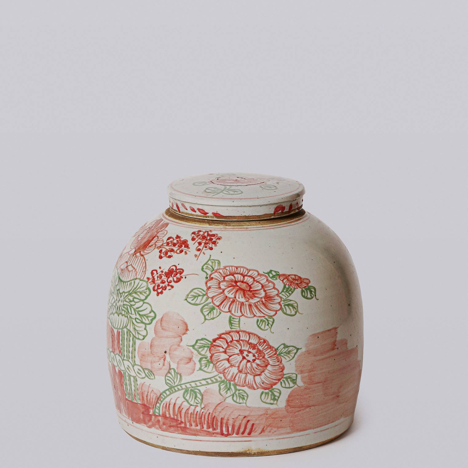 Pink and Green Rustic Porcelain Four Seasons Med. Lidded Jar - Image 3