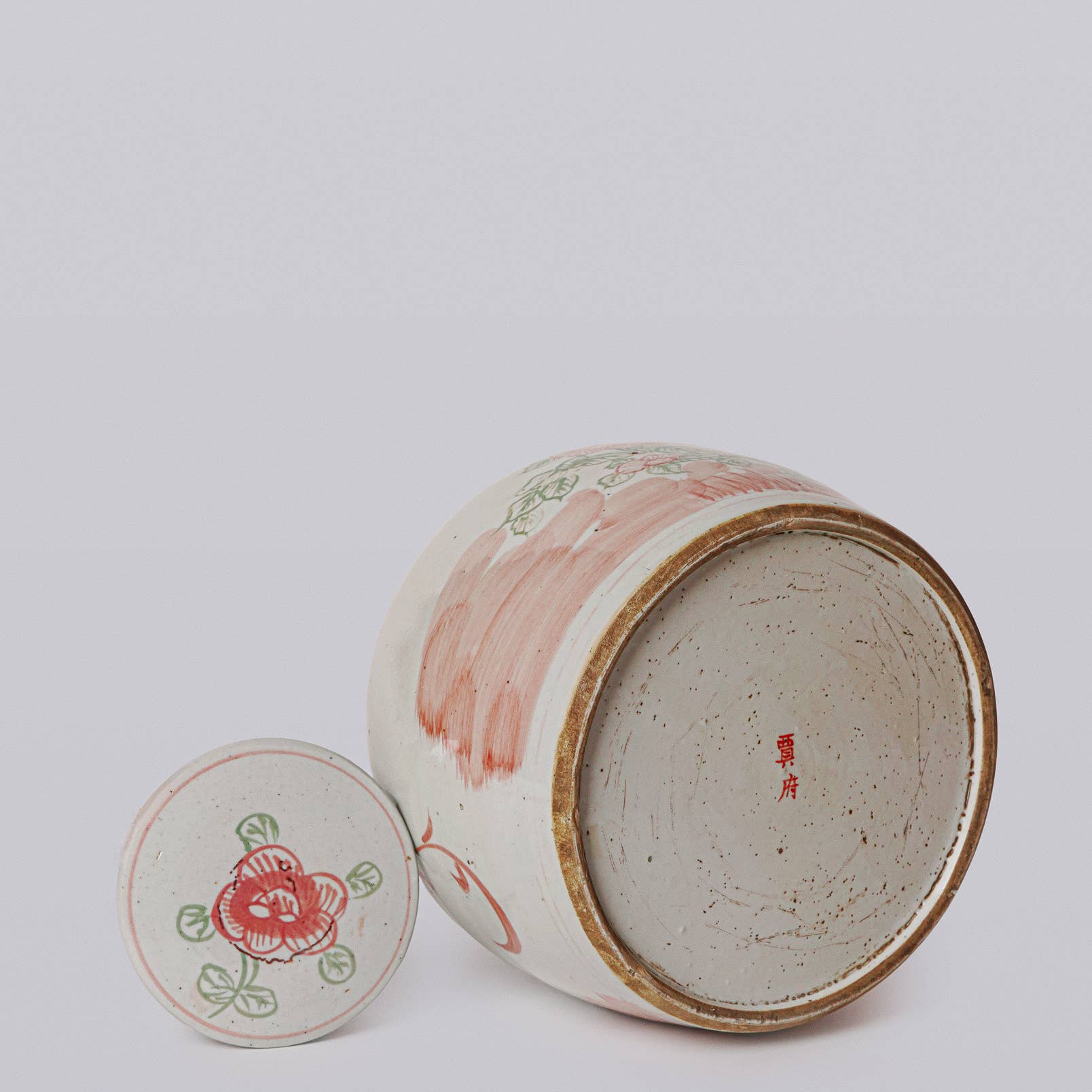 Pink and Green Rustic Porcelain Four Seasons Med. Lidded Jar - Image 4