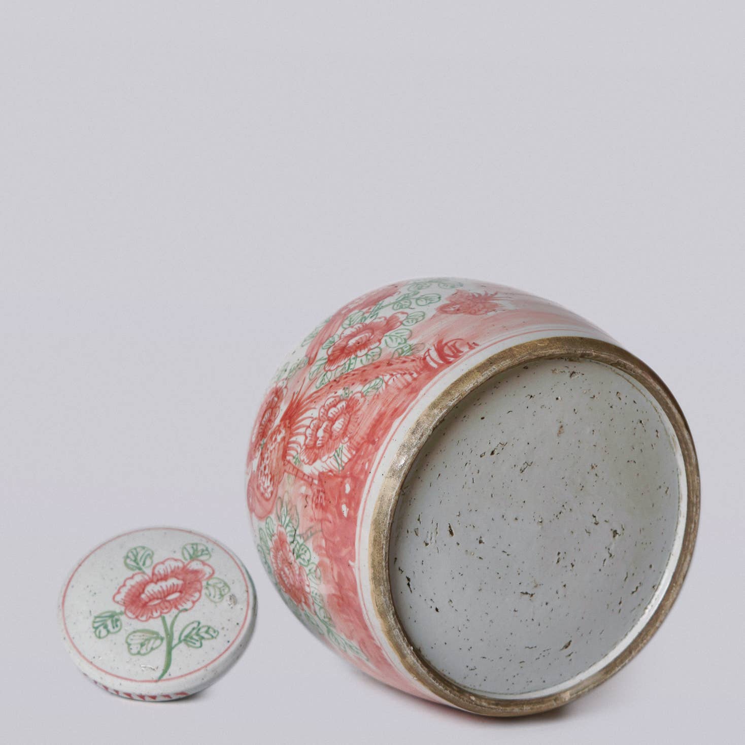 Pink & Green Rustic Porcelain Bird & Flower Large Lidded Jar - Image 4