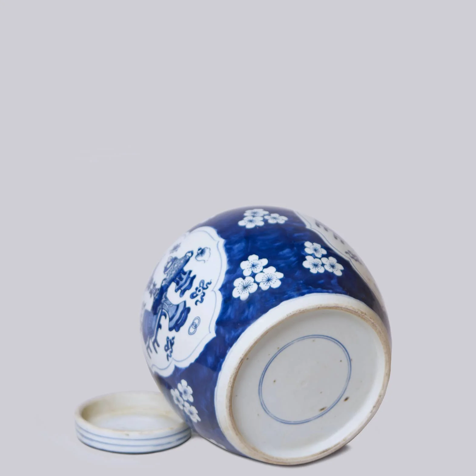Plum Panel Blue and White Porcelain Lidded Round Storage Jar - Image 4