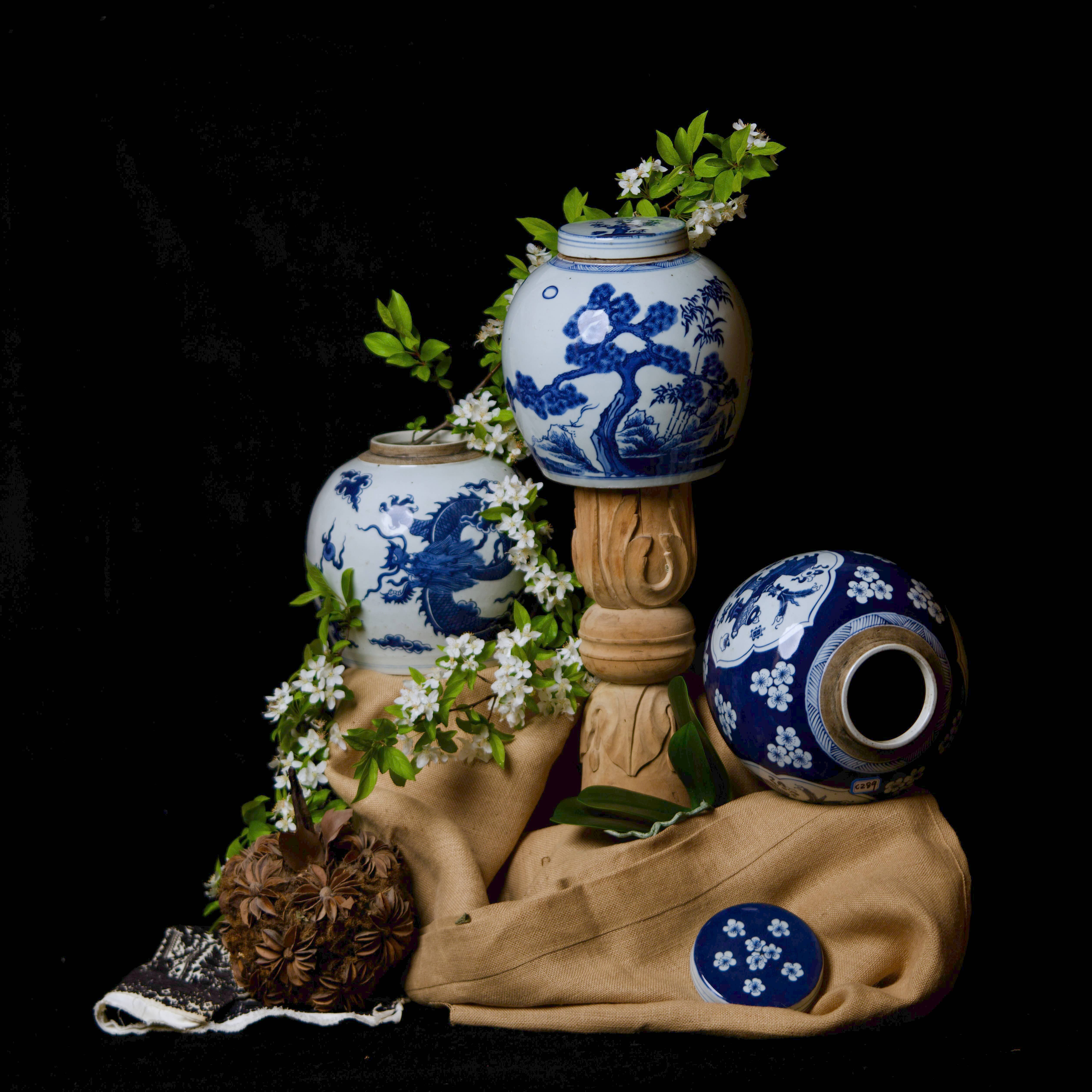 Plum Panel Blue and White Porcelain Lidded Round Storage Jar - Image 5