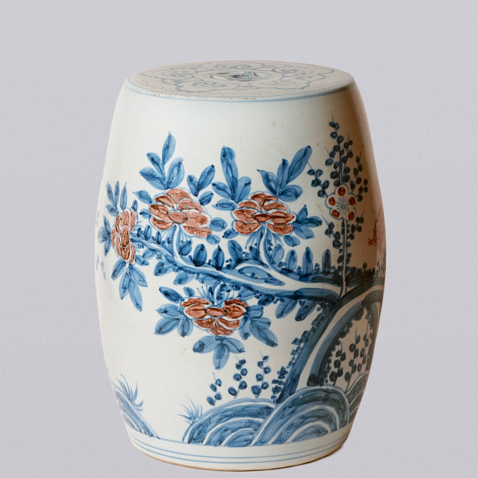 Red and Blue Porcelain Bird and Flower Garden Seat - Image 2