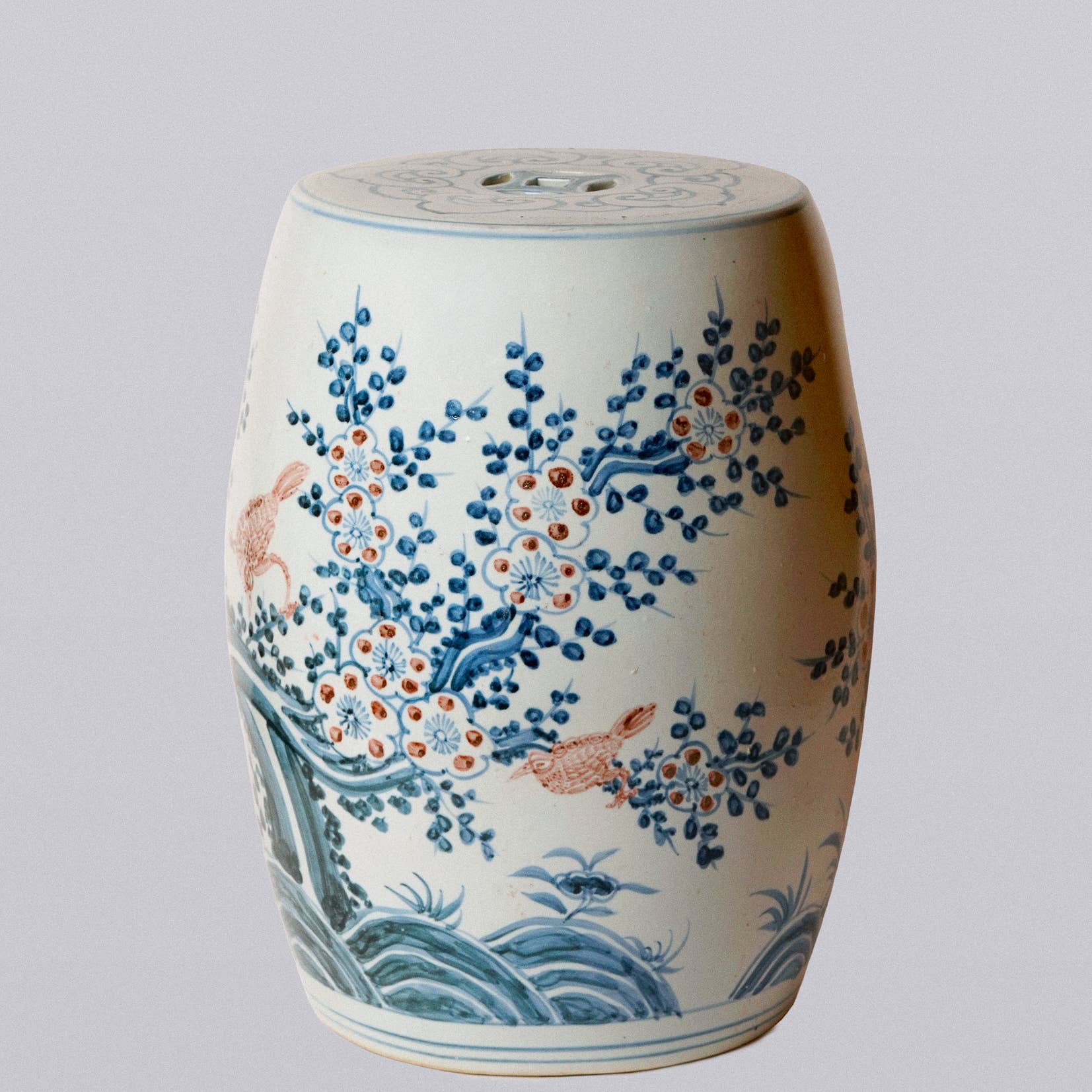 Red and Blue Porcelain Bird and Flower Garden Seat - Image 3
