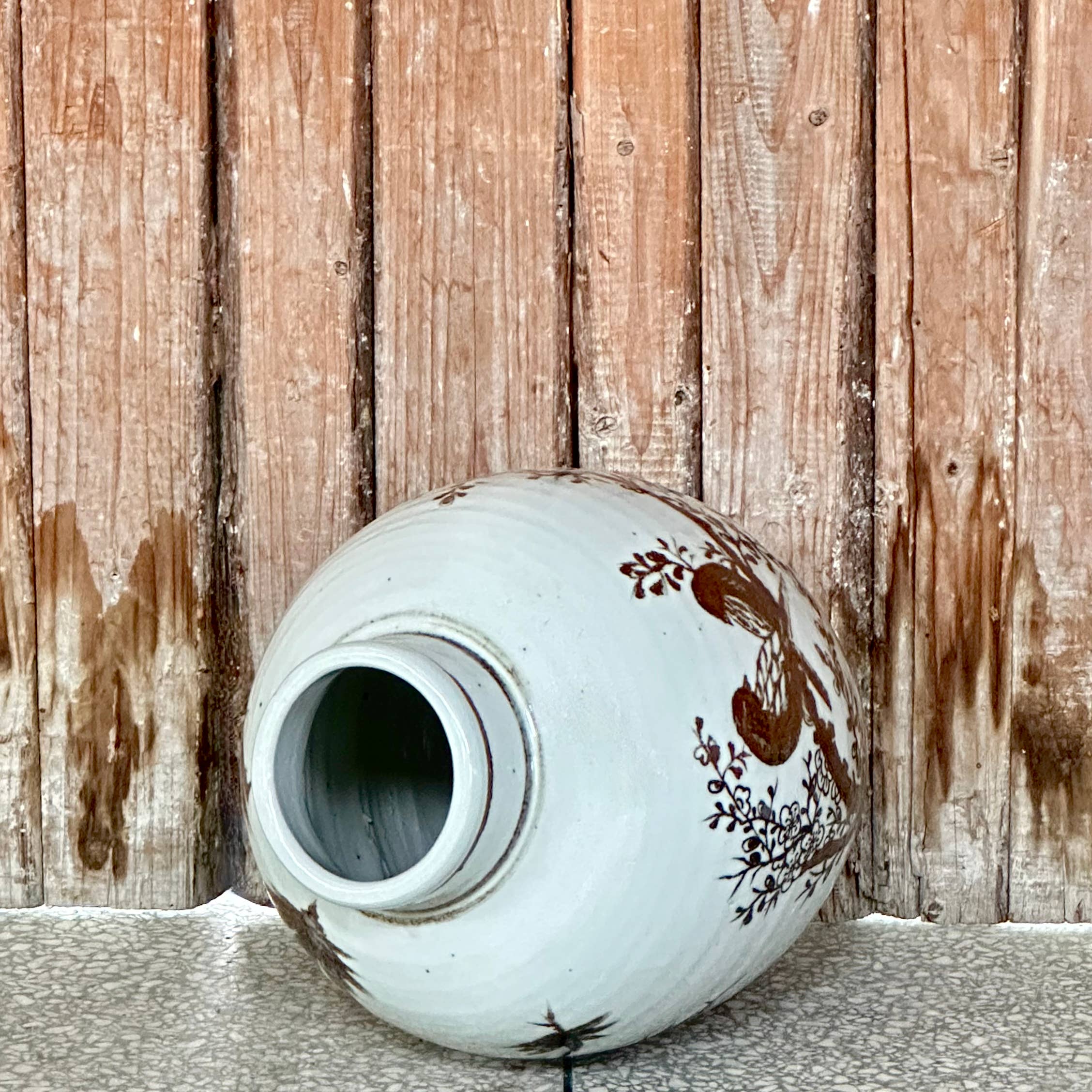 Red and White Copper Underglaze Songbirds Barrel Vase - Image 2