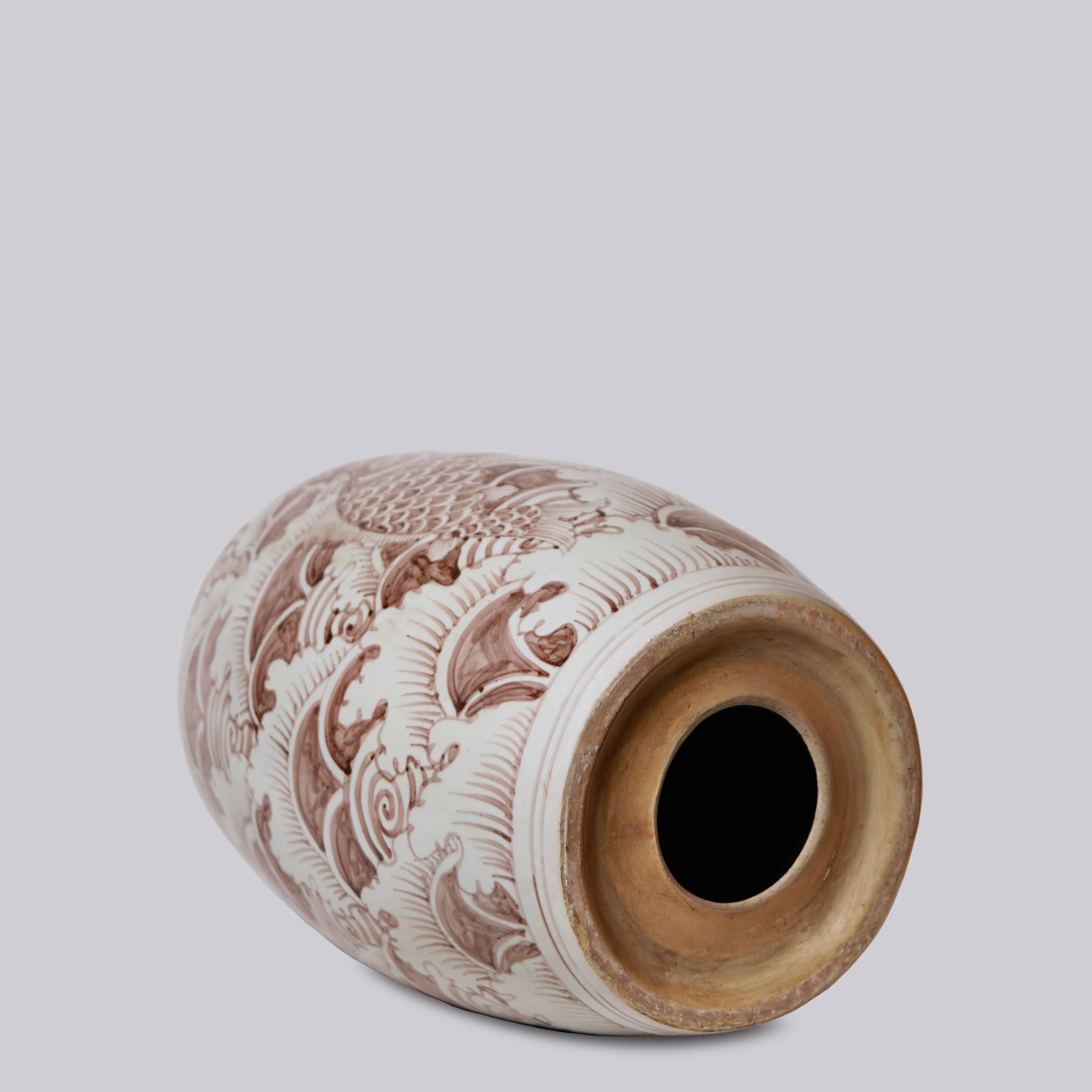 Red and White Porcelain Fish & Waves Garden Seat - Image 5