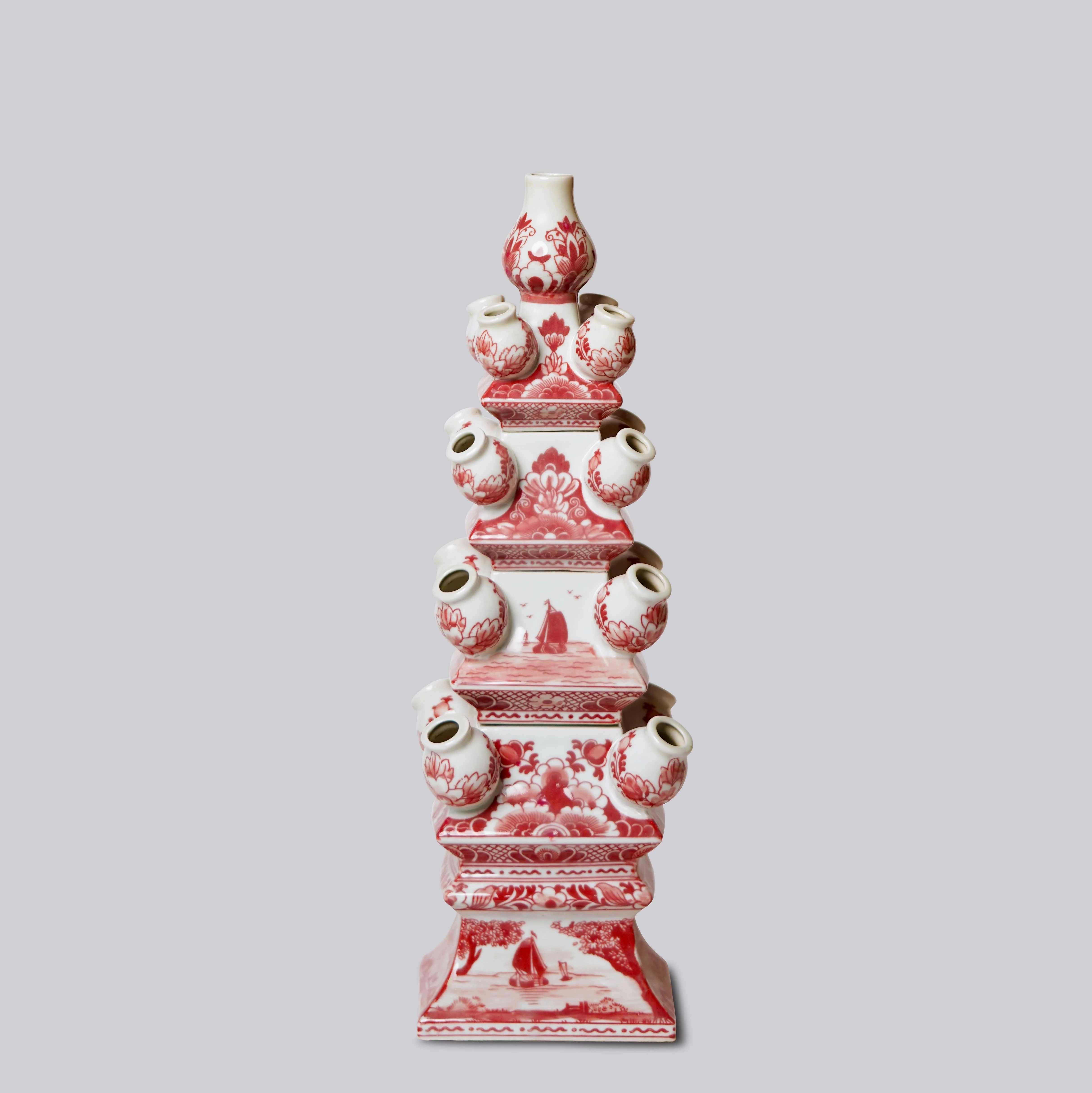 Red and White Short Porcelain Tulipiere - Image 3