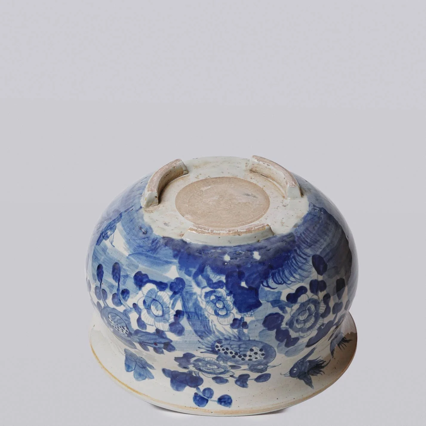 Rustic Bird & Flower Blue & White Porcelain Bulbous Cachepot - Image 4