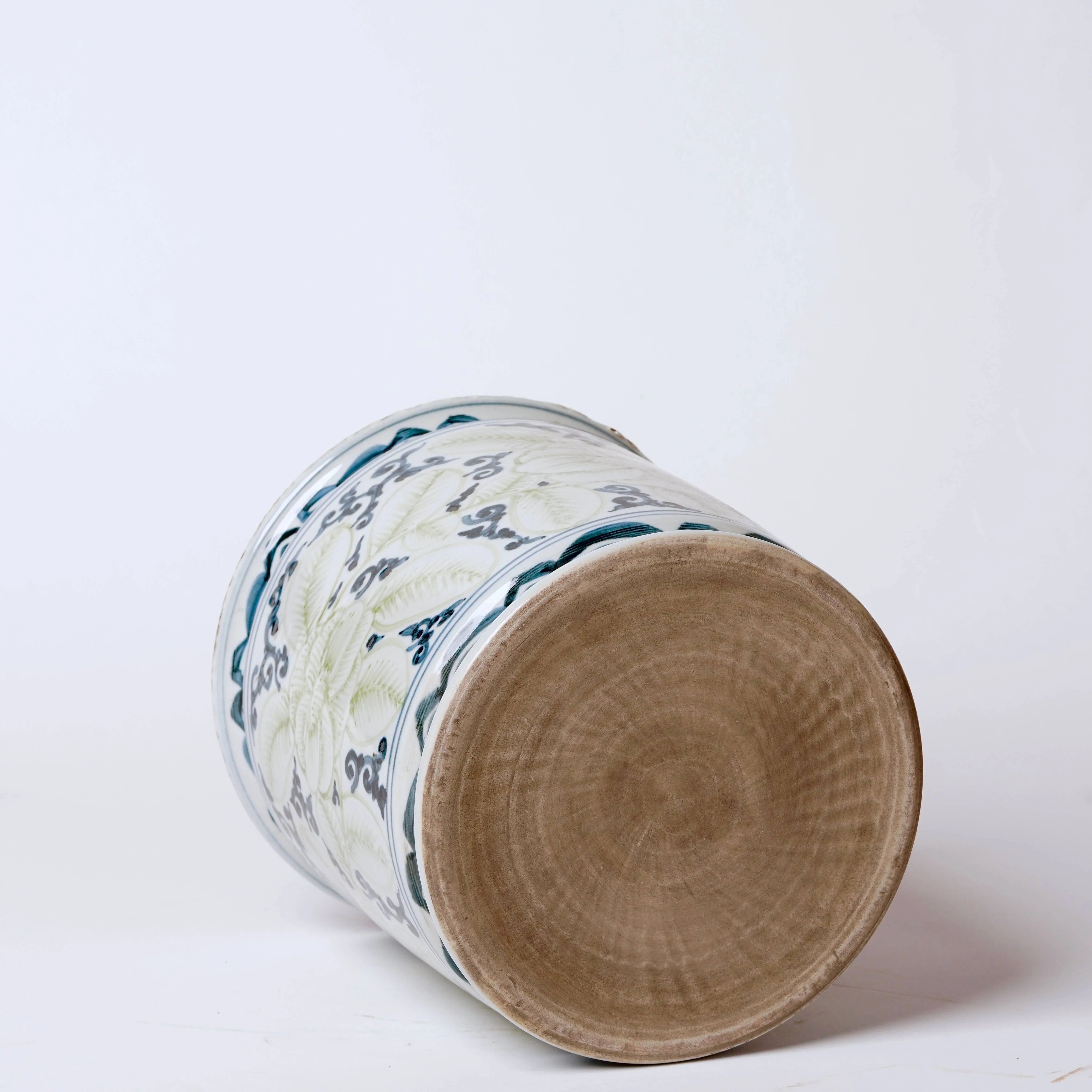 Rustic Blue and Green Floral Porcelain Cachepot - Image 4