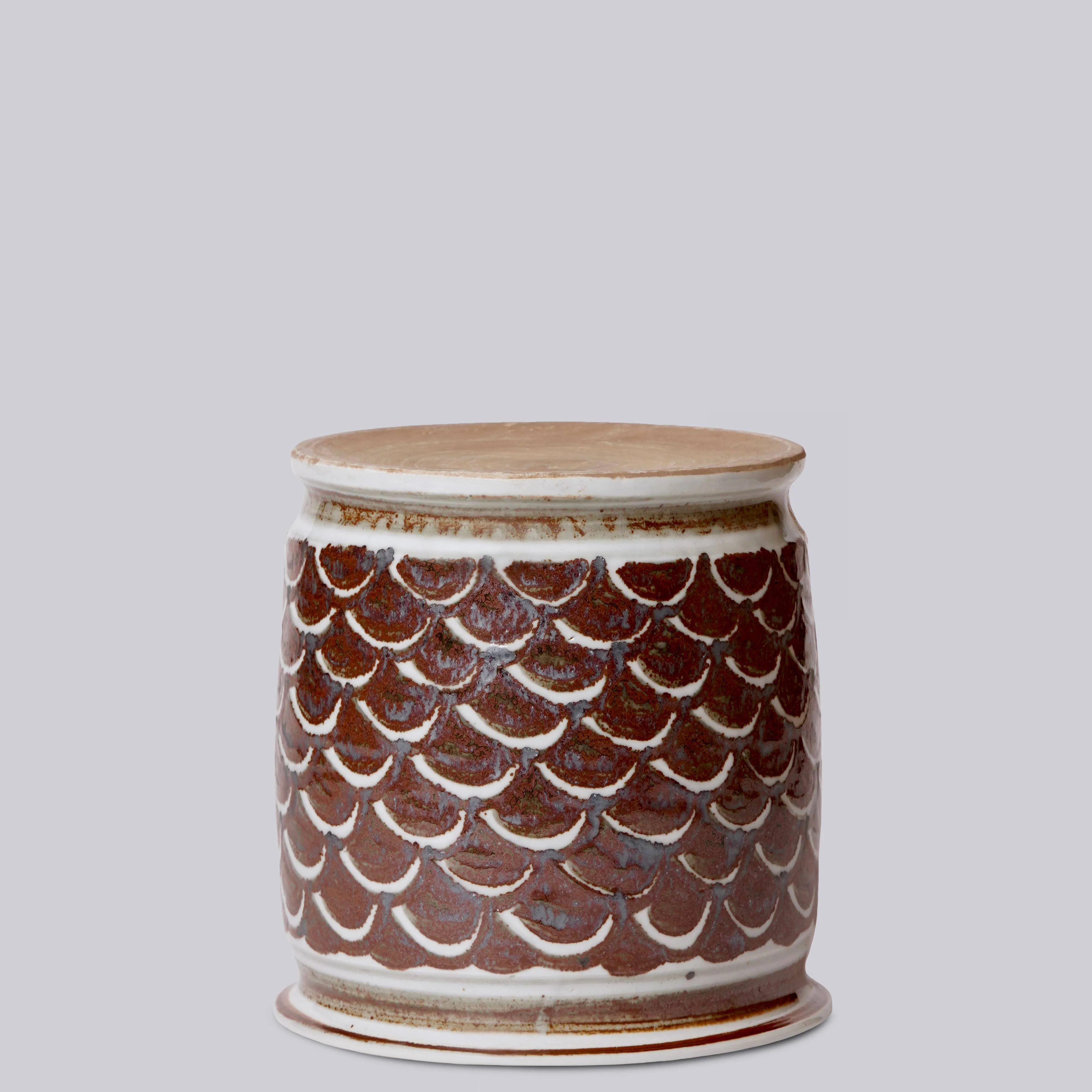 Rustic Copper Glazed Dragon Scale Porcelain Cachepot - Image 3
