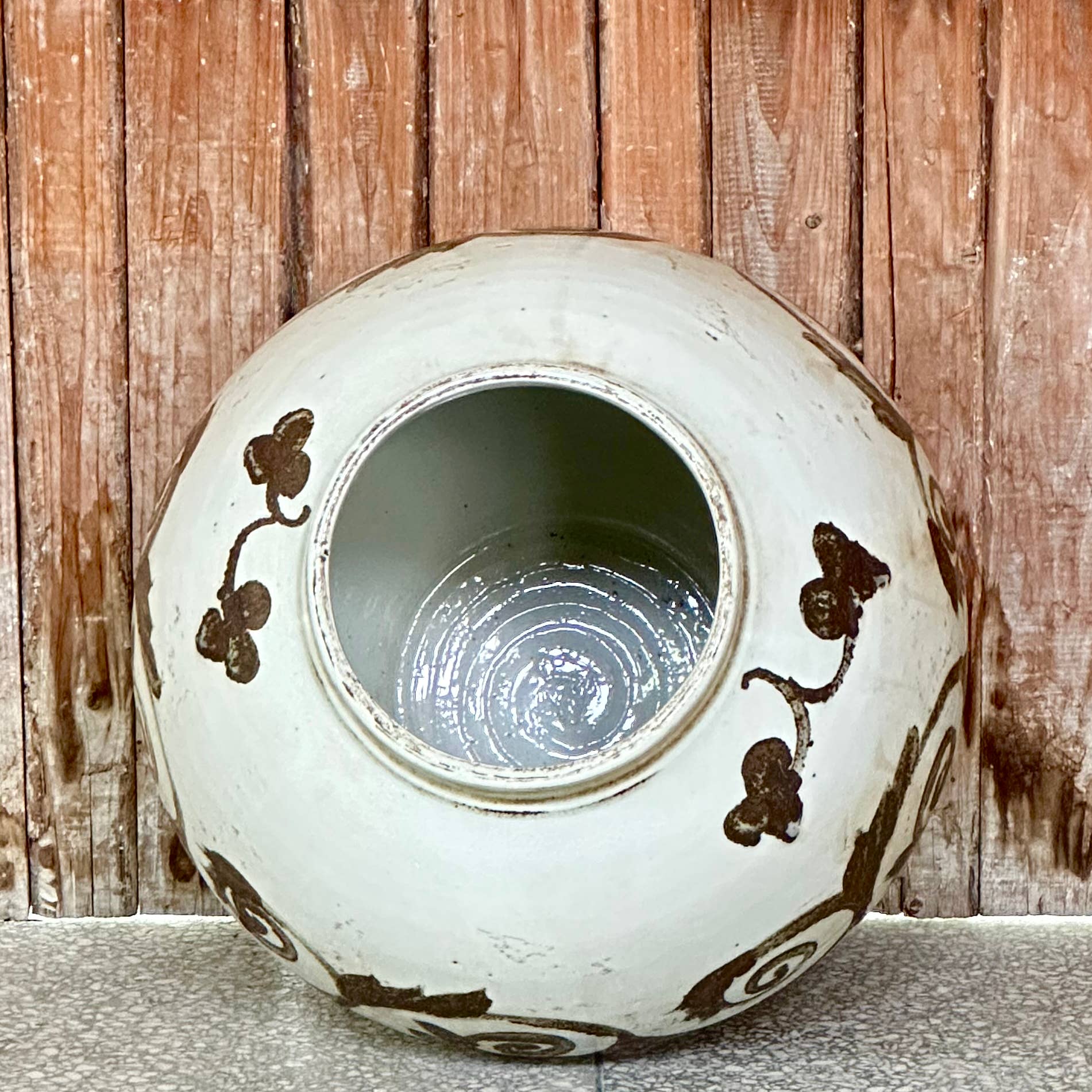 Rustic Copper Glazed Porcelain Floral Scroll Jar - Image 2