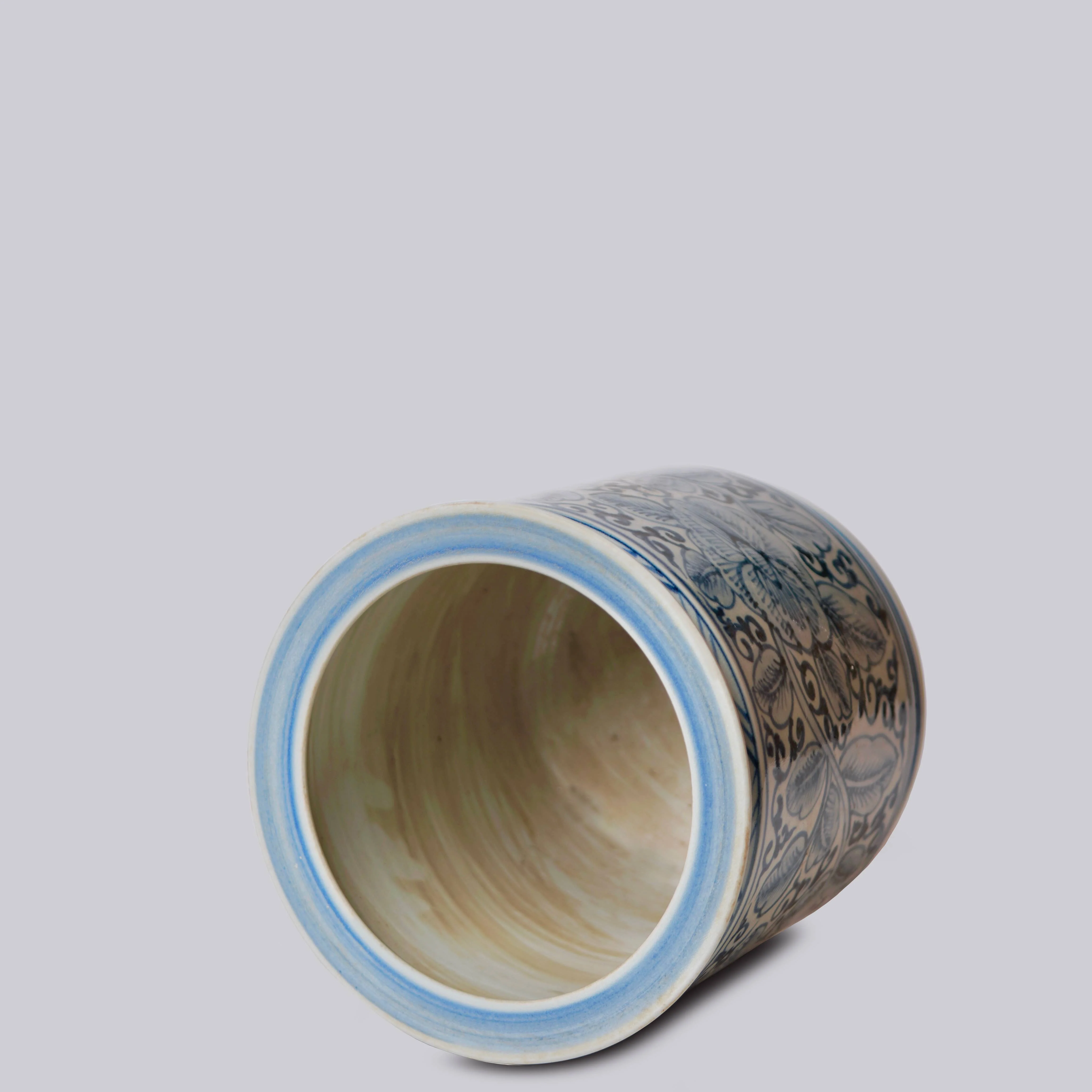 Rustic Rose Blue & White Porcelain Cachepot - Image 2