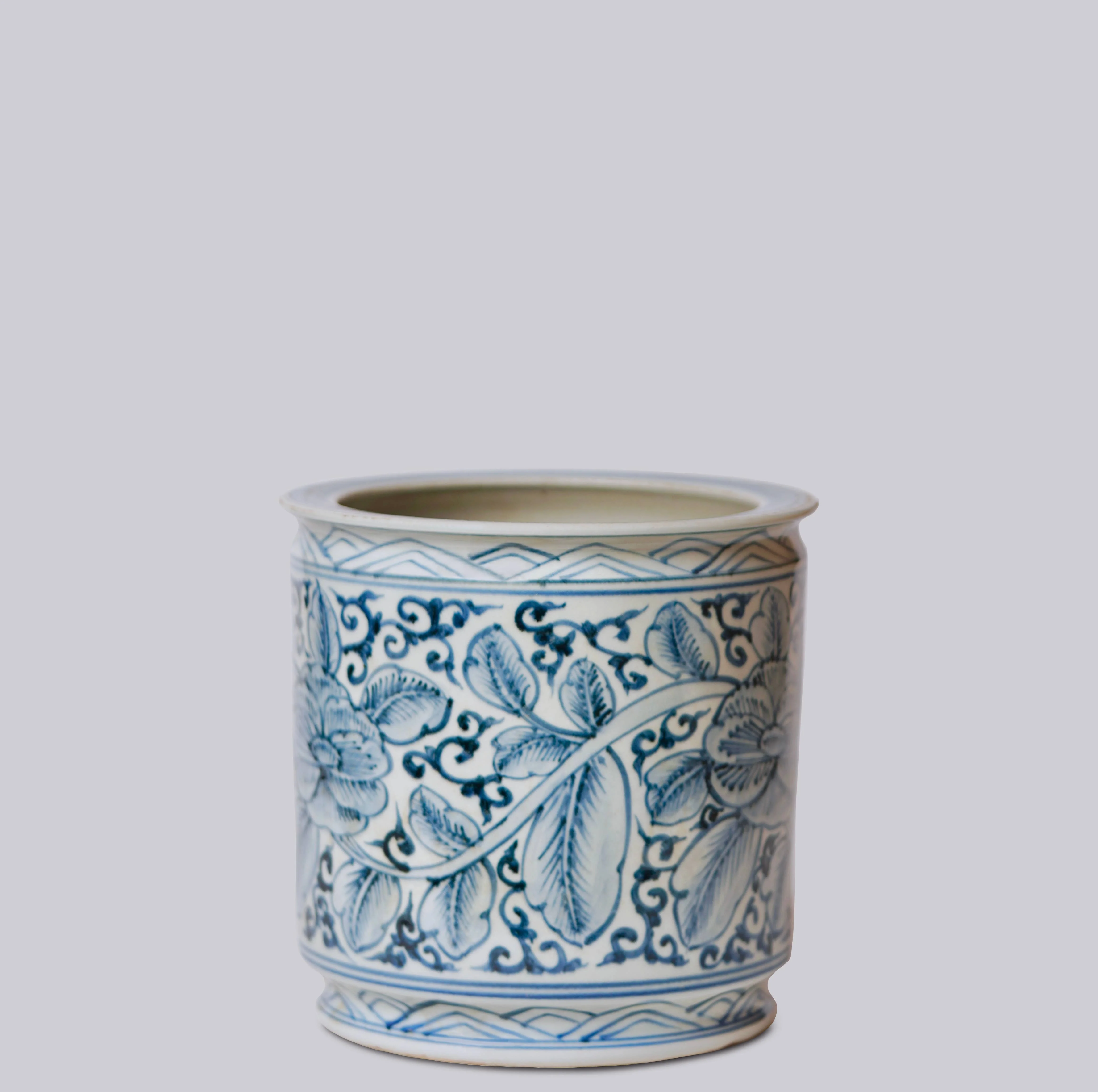 Rustic Rose Blue & White Porcelain Cachepot - Image 3