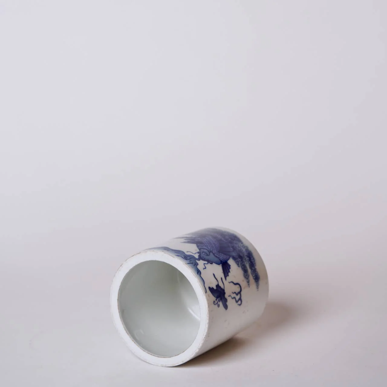 Tiny Blue and White Porcelain Leaping Carp Cachepot - Image 2