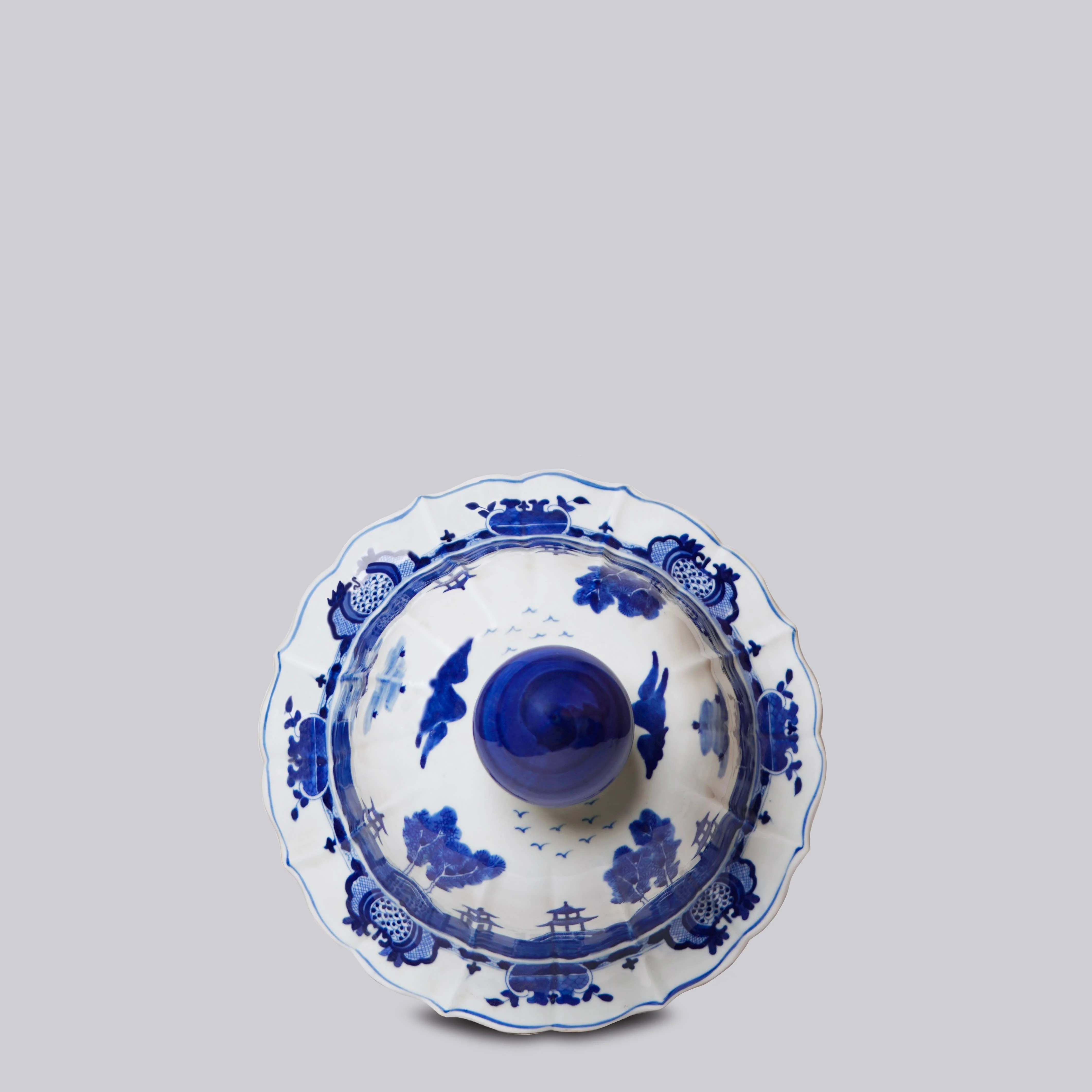 Willow Ware Blue & White Porcelain Ribbed Jar - Image 2