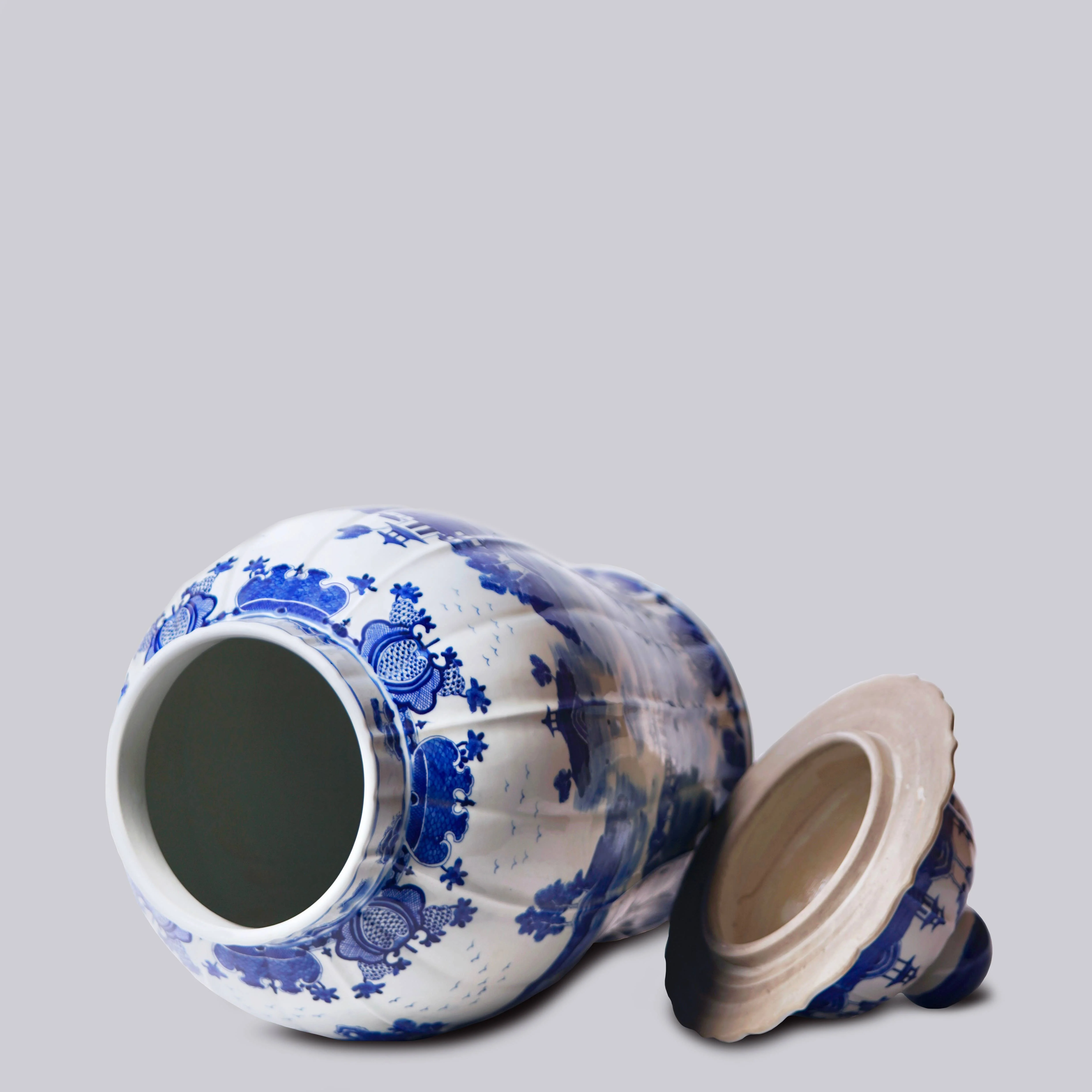 Willow Ware Blue & White Porcelain Ribbed Jar - Image 5