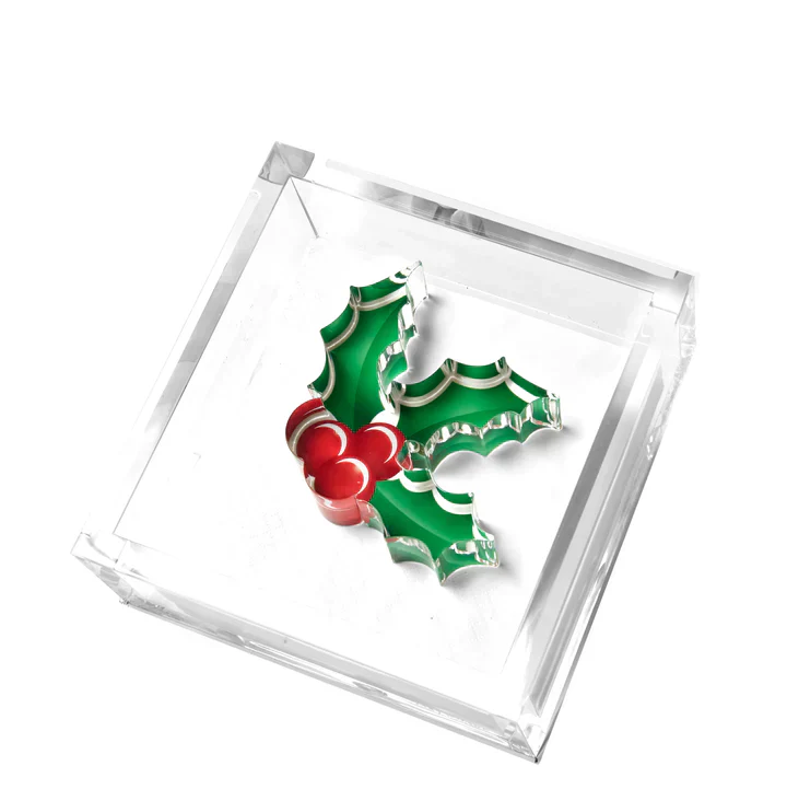 Cocktail Napkin Holder - Holly Berries