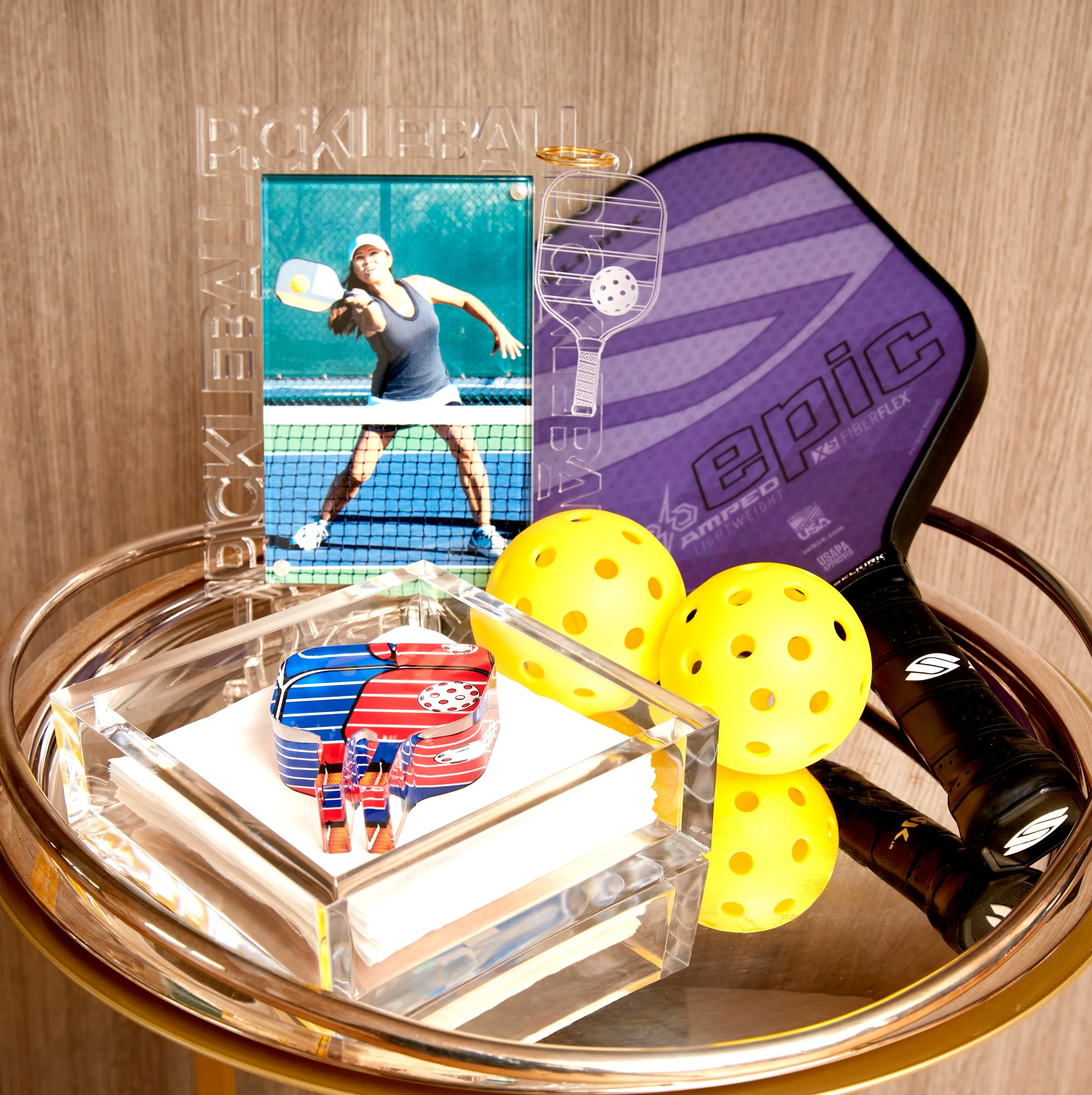 Cocktail Napkin Holder - Pickleball - Red/Blue - Image 3