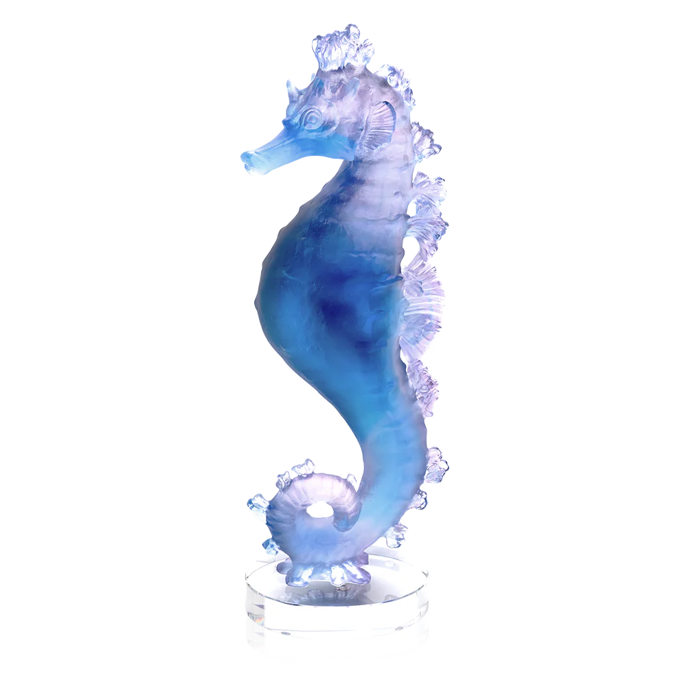 Daum Crystal Coral Sea Blue Pink Seahorse
