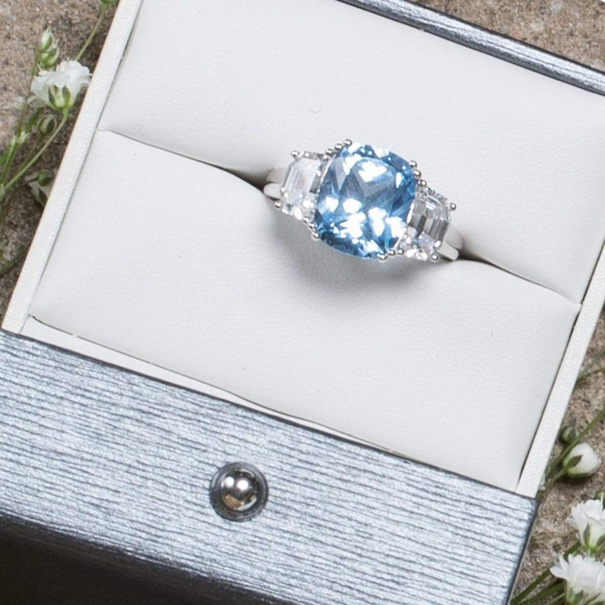 CRISLU Blue Quartz Cocktail Ring With Cushion & Half-Moon Stones - Size 6 - Image 3
