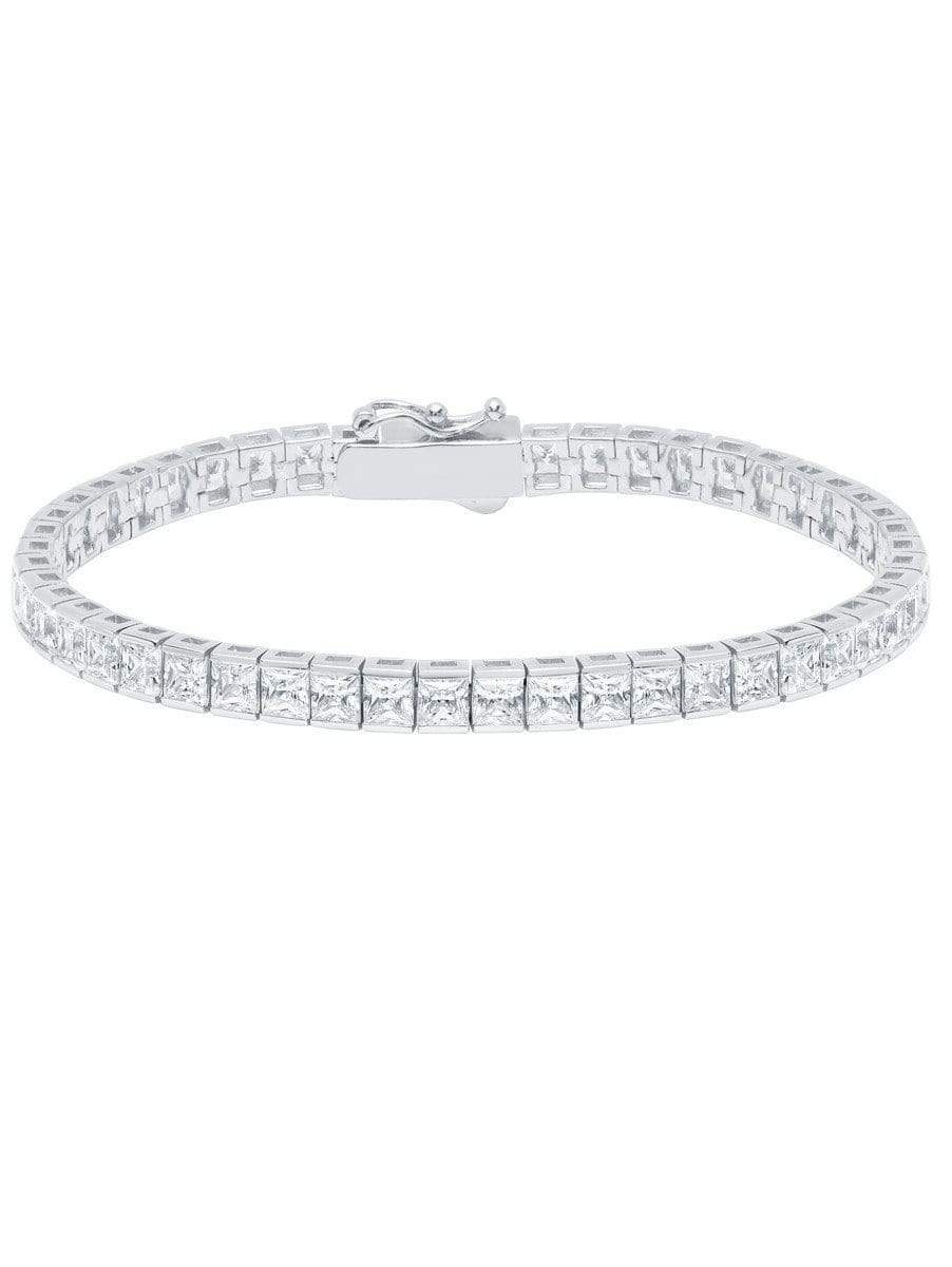 CRISLU Classic Large Princess Tennis Bracelet Finished in Pure Platinum - Size 7