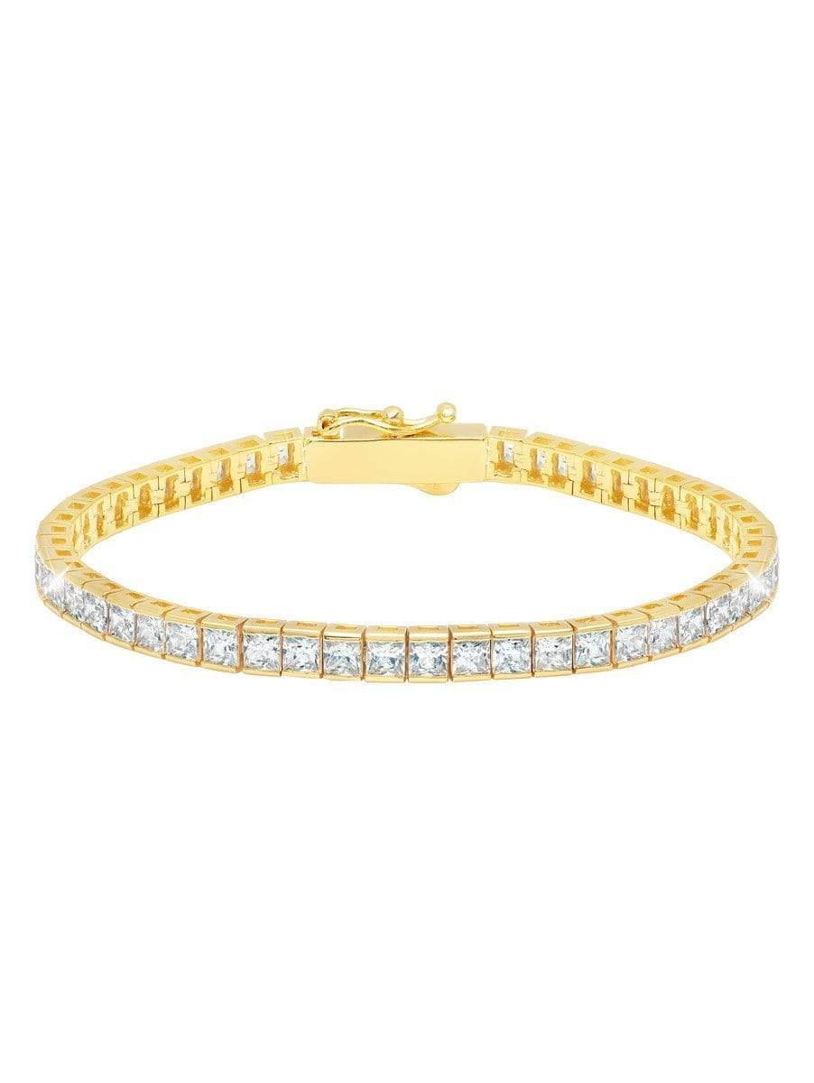 CRISLU Classic Medium Princess Tennis Bracelet Finished in 18KT Gold - Size 7.5