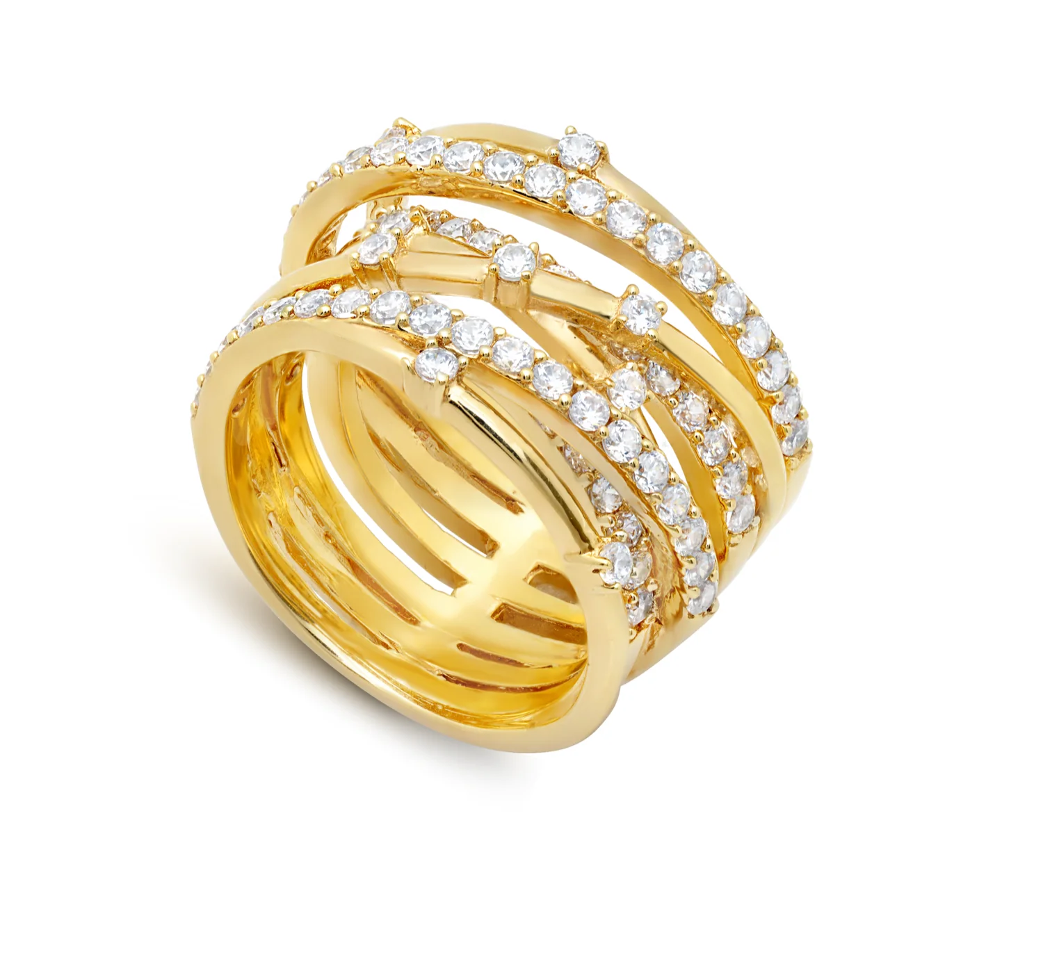 Crislu Entwined Ring Finished In 18kt Yellow Gold