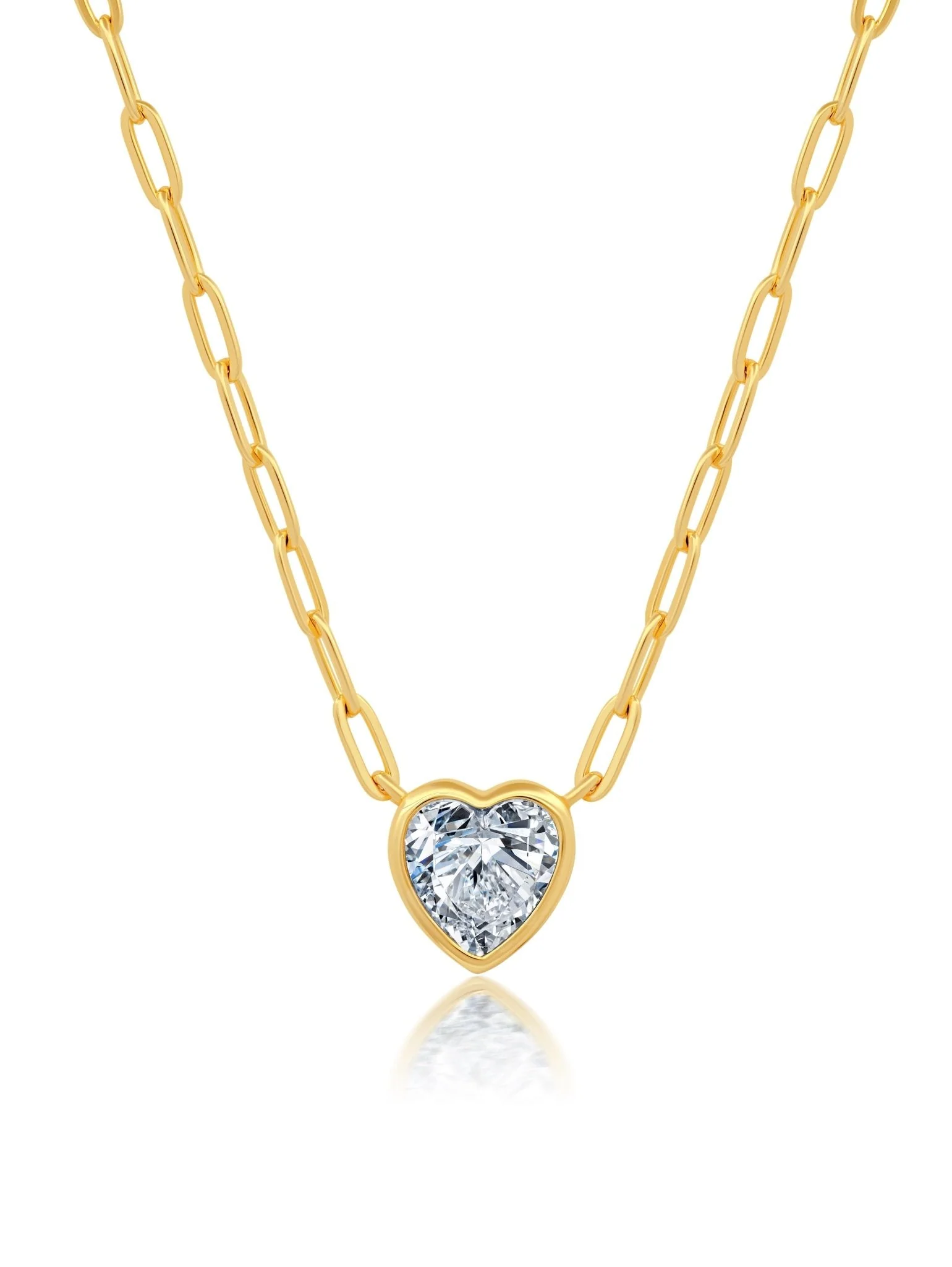 Crislu Heart Shaped Bezel Set Paperclip Necklace 18kt Yellow Gold