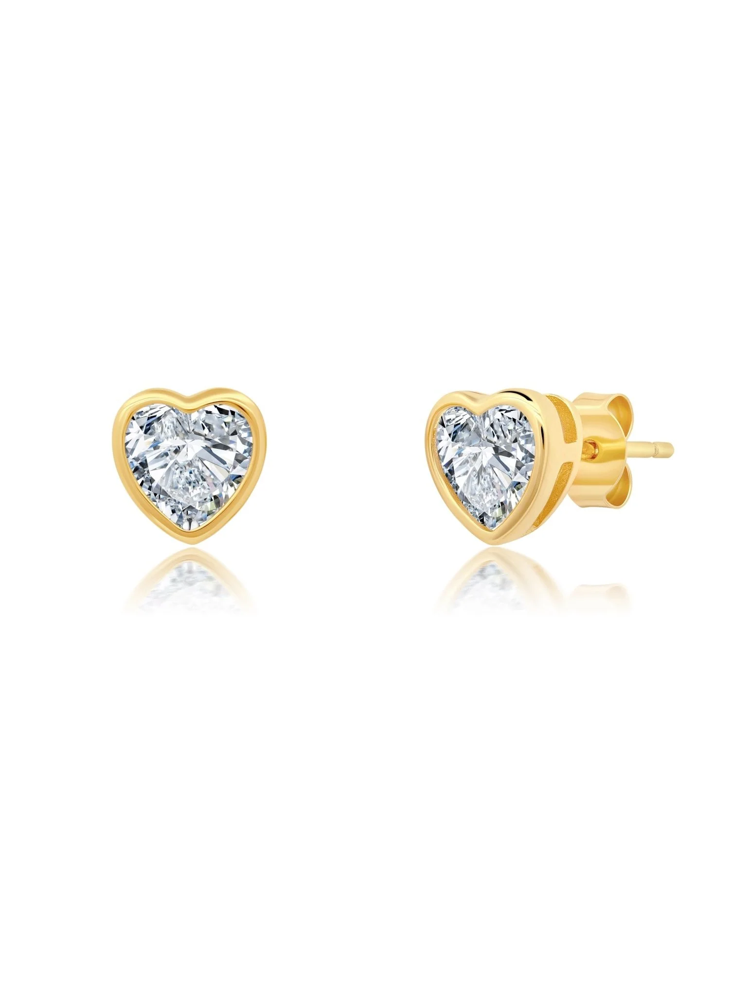 Crislu Heart Shaped Bezel Set Stud Earring 18kt Yellow Gold