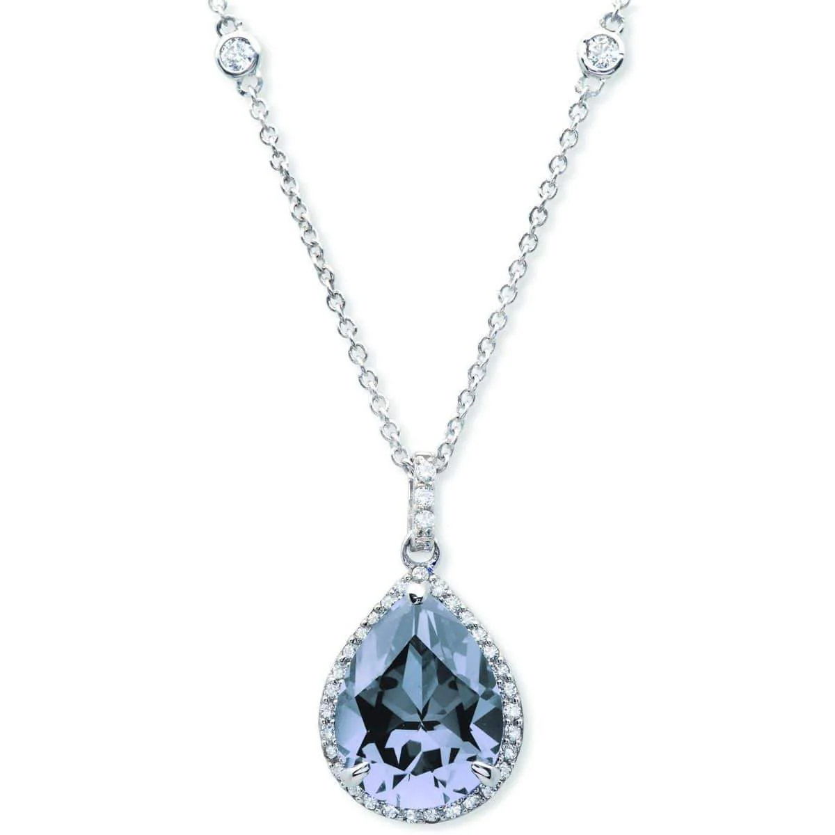 CRISLU Pear Blue Quartz Pendant Finished in Pure Platinum