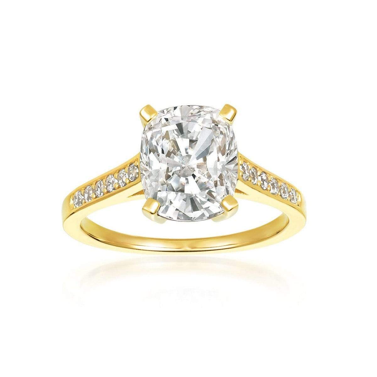 CRISLU Radiant Cushion Cut Ring finished in 18KT Gold - Size 7