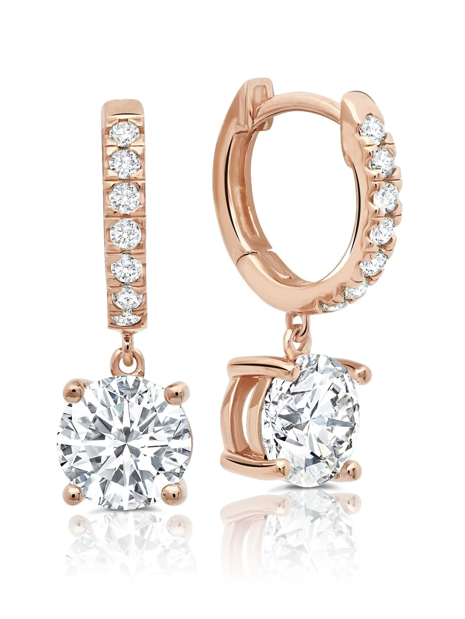 Crislu Round Cut Huggie Hoop Earrings Drop Earrings Finished in 18kt Rose Gold