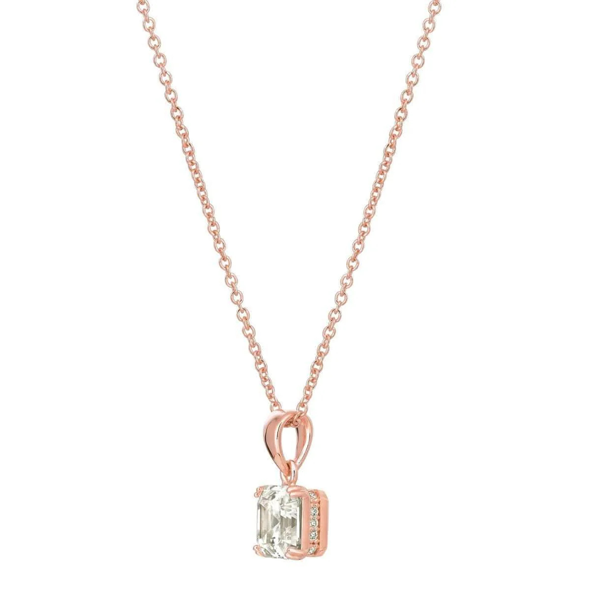 CRISLU Royal Asscher Cut 4.10 Carat Pendant Necklace finished in 18KT Rose Gold