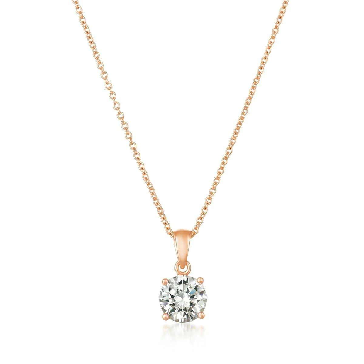 CRISLU Royal Brilliant Cut Pendant Necklace Finished in 18KT Rose Gold