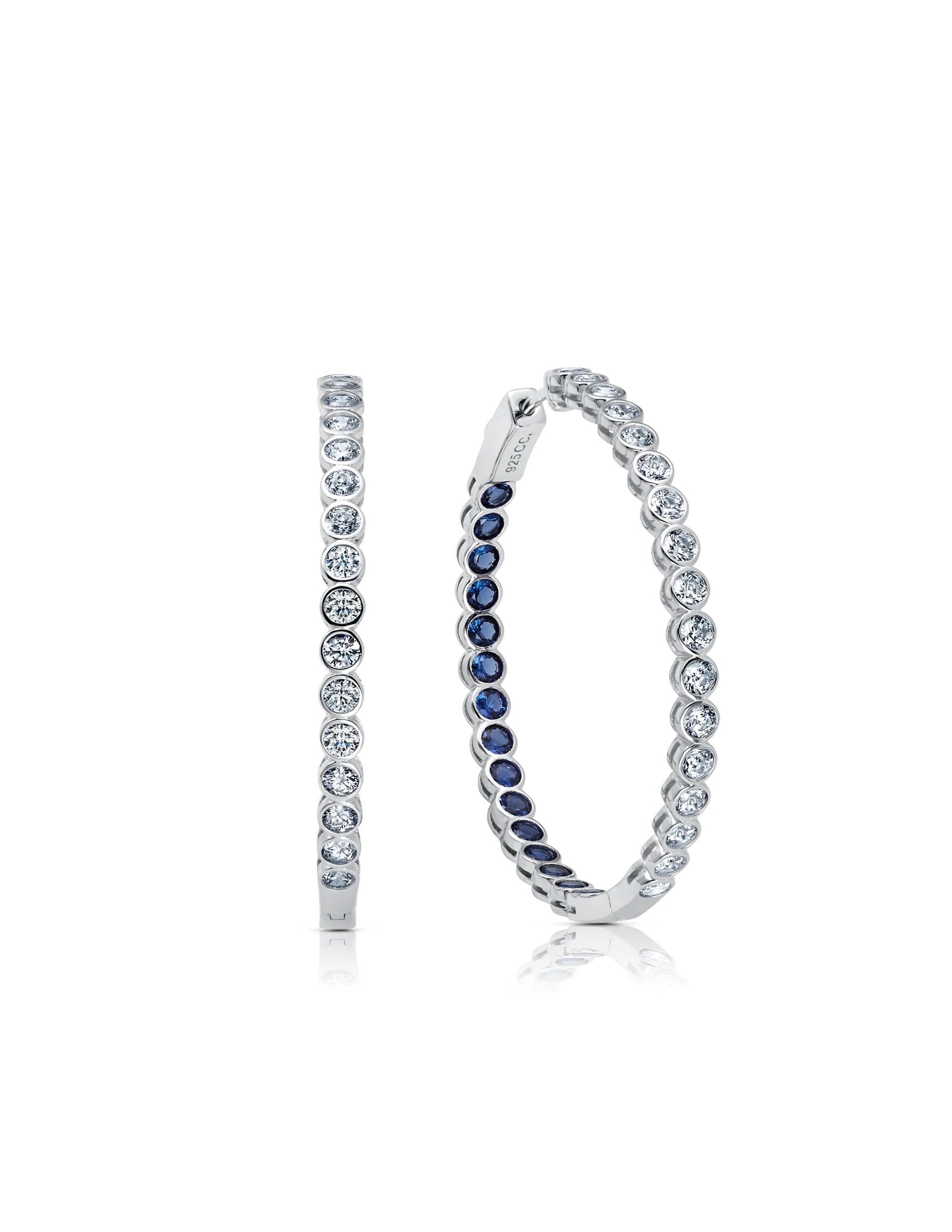 Crislu Sapphire Bezel Inside Out Hoops Finished in Pure Platinum