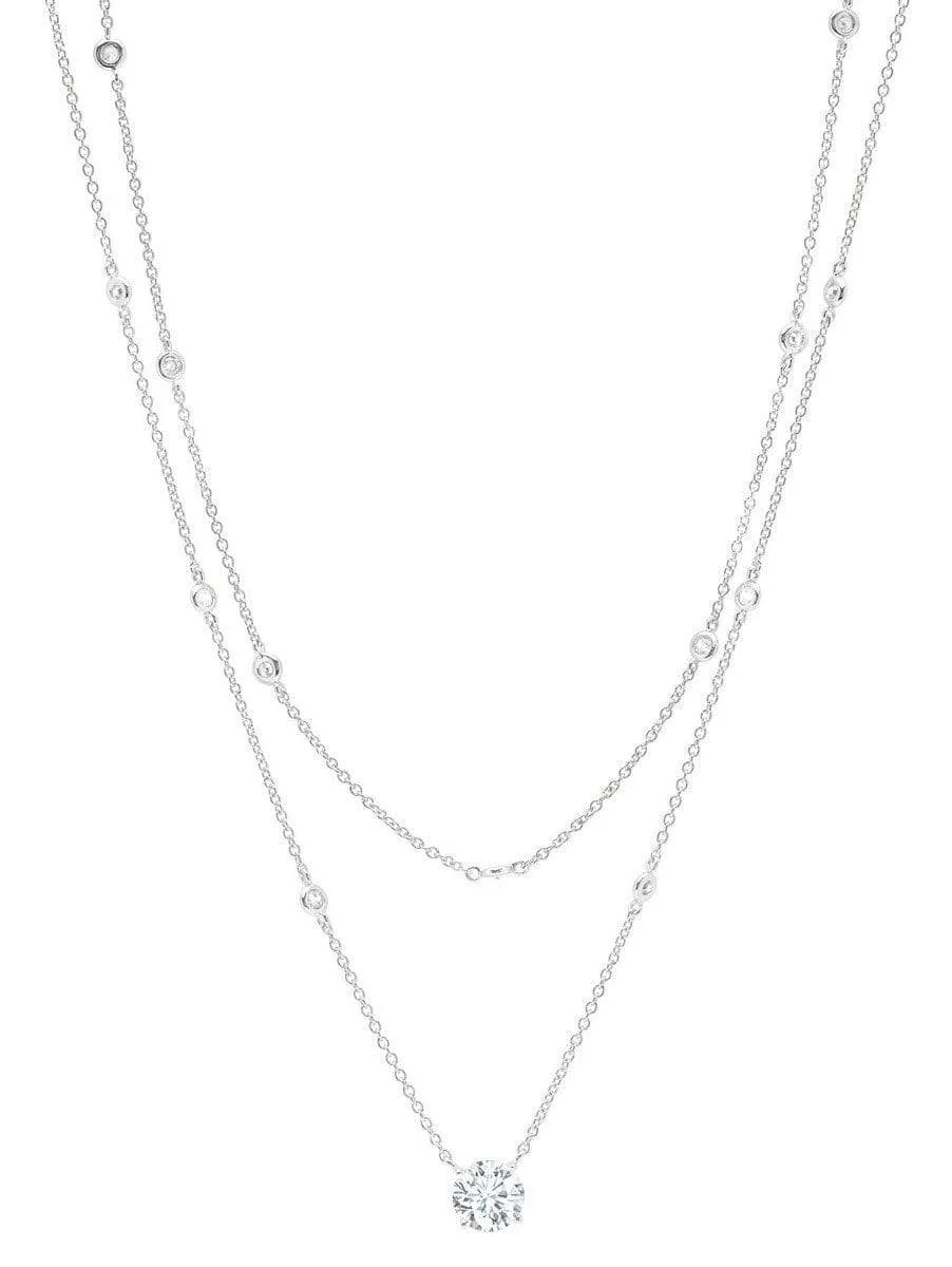 CRISLU Solitaire Double Layered Necklace finished in Pure Platinum
