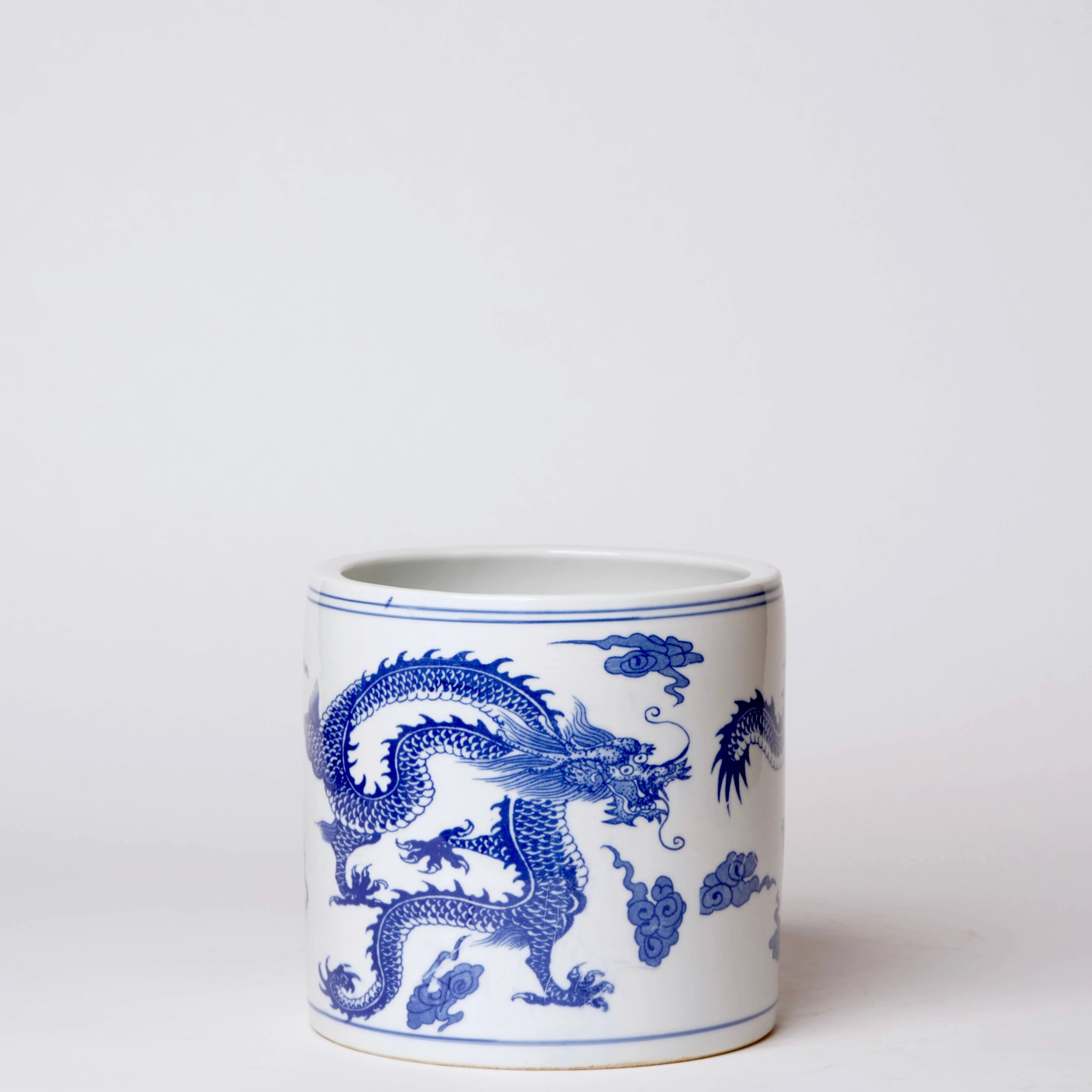Dancing Dragons Blue and White Porcelain Cachepot - Image 2