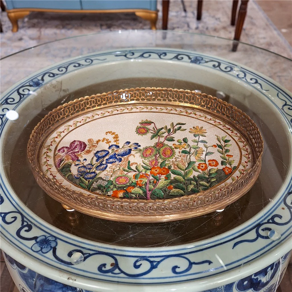 Danny's Fine Porcelain 10L X 7.5W X 2H PORCELAIN OVAL TRAY WITH BRONZE ORMOLU - WILDBREEZE 14063 - Image 4