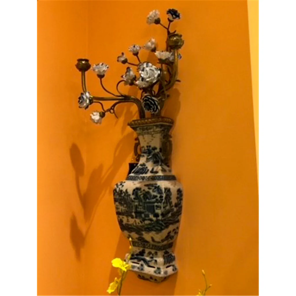 Danny's Fine Porcelain 12L X 3.5W X 28H Wall Hanging Vase with Candle Cups Blue Willow 60997 - Image 9