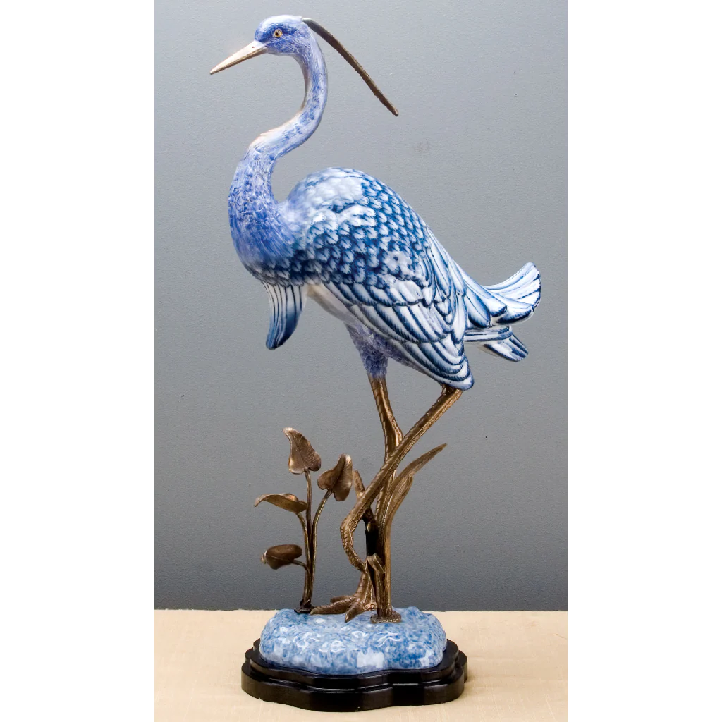 Danny's Fine Porcelain - Porcelain and Bronze Large Egret - Image 9