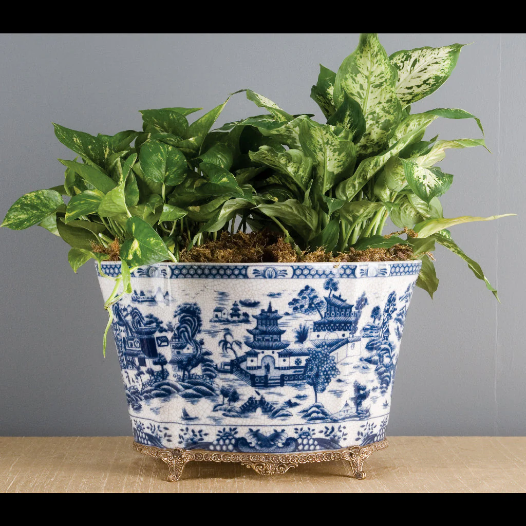 Danny's Fine Porcelain 14.5x11x9.5 Porcelain Planter With Bronze Accent - Blue Willow 14080 - Image 10