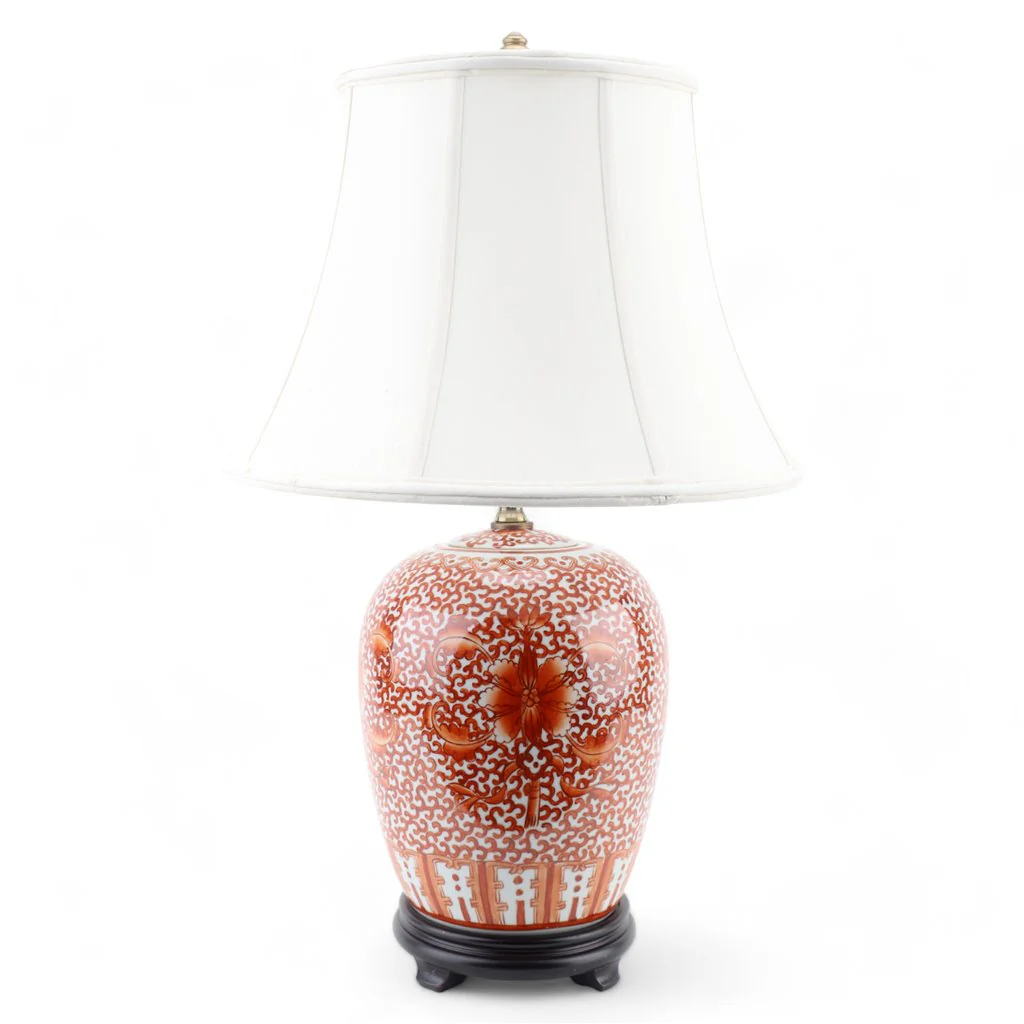 Danny's Fine Porcelain 16L X 16W X 26H Mellon Jar Lamp- Red Filigree(109-16-Be) 50725-L