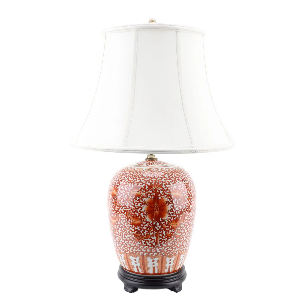 Danny's Fine Porcelain 16L X 16W X 26H Mellon Jar Lamp- Red Filigree(109-16-Be) 50725-L - Image 2
