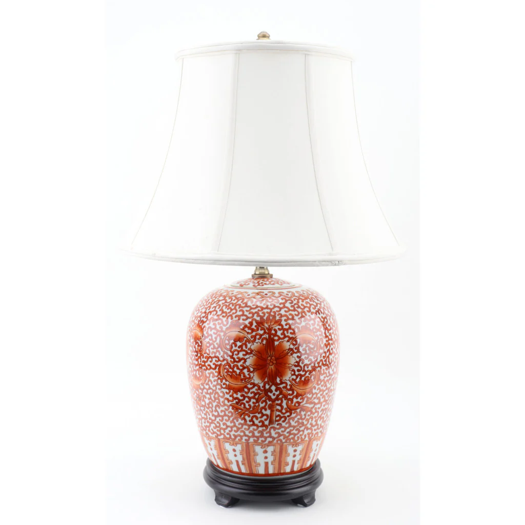 Danny's Fine Porcelain 16L X 16W X 26H Mellon Jar Lamp- Red Filigree(109-16-Be) 50725-L - Image 3