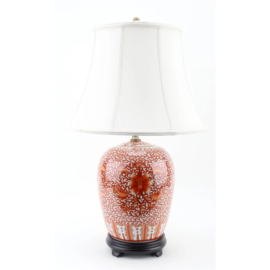 Danny's Fine Porcelain 16L X 16W X 26H Mellon Jar Lamp- Red Filigree(109-16-Be) 50725-L - Image 4