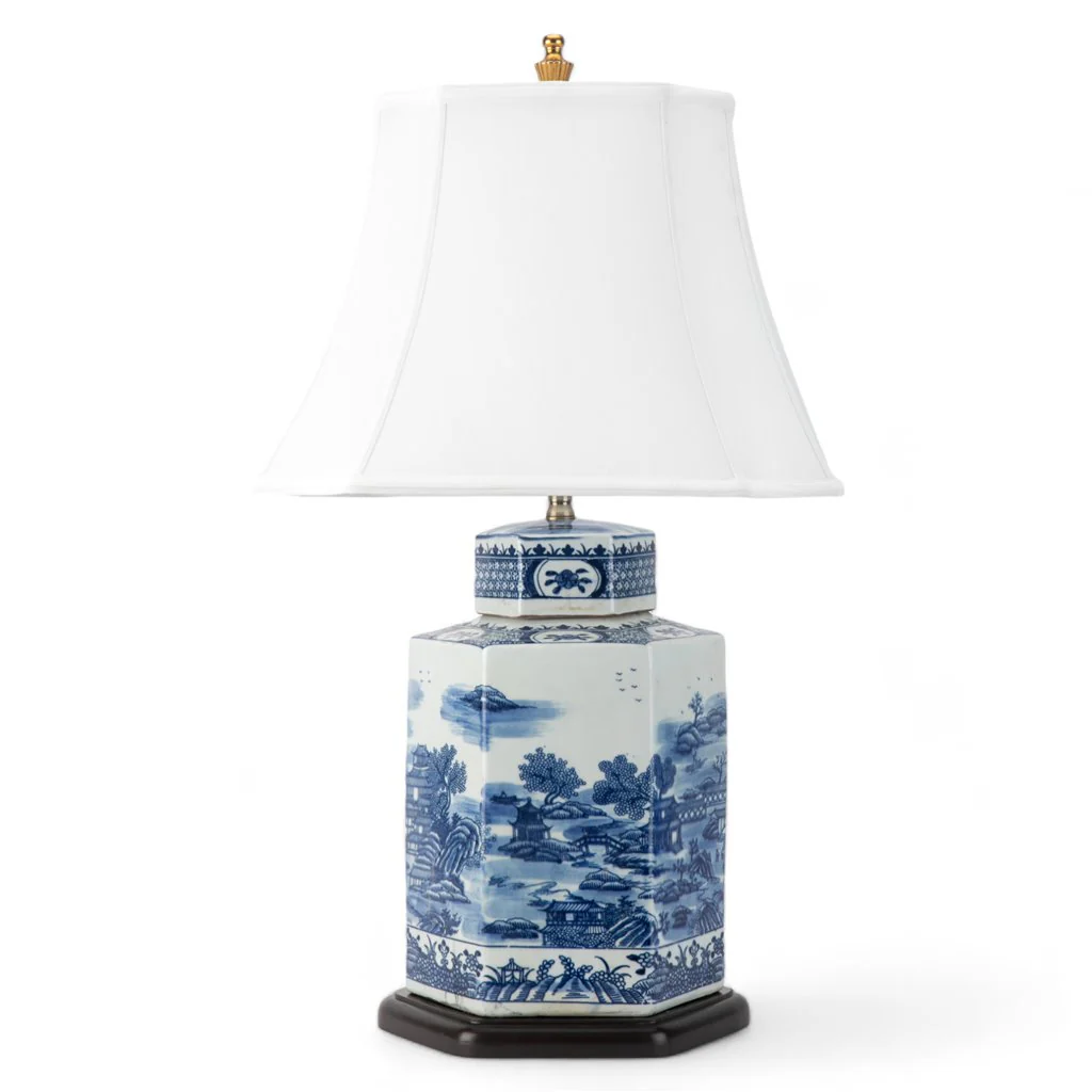 Danny's Fine Porcelain 17L X 11W X 32H HEX LIDDED JAR LAMP - BLUE AND WHITE (311-17-BE) 50831-L