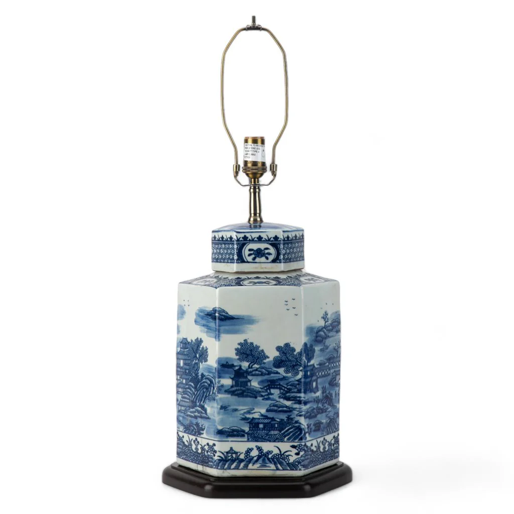 Danny's Fine Porcelain 17L X 11W X 32H HEX LIDDED JAR LAMP - BLUE AND WHITE (311-17-BE) 50831-L - Image 3