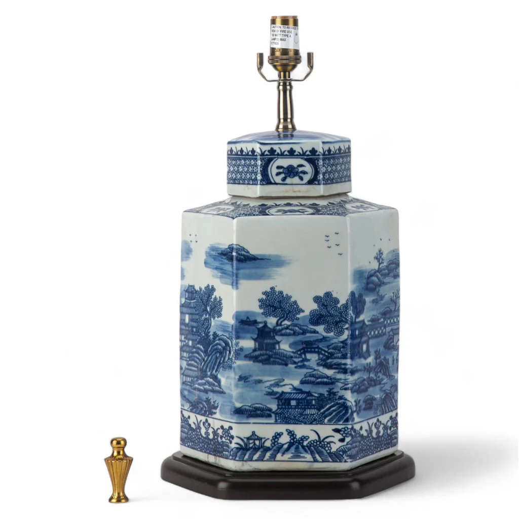 Danny's Fine Porcelain 17L X 11W X 32H HEX LIDDED JAR LAMP - BLUE AND WHITE (311-17-BE) 50831-L - Image 4